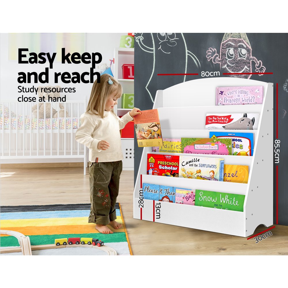 Keezi 5 Tiers Kids Bookshelf Magazine Shelf Organiser Bookcase Display Rack White - Image 5