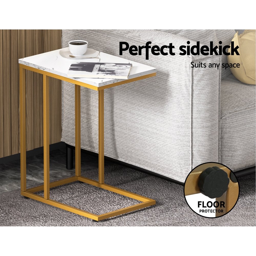 Artiss Coffee Table Side Table Marble Effect Emma - Image 3