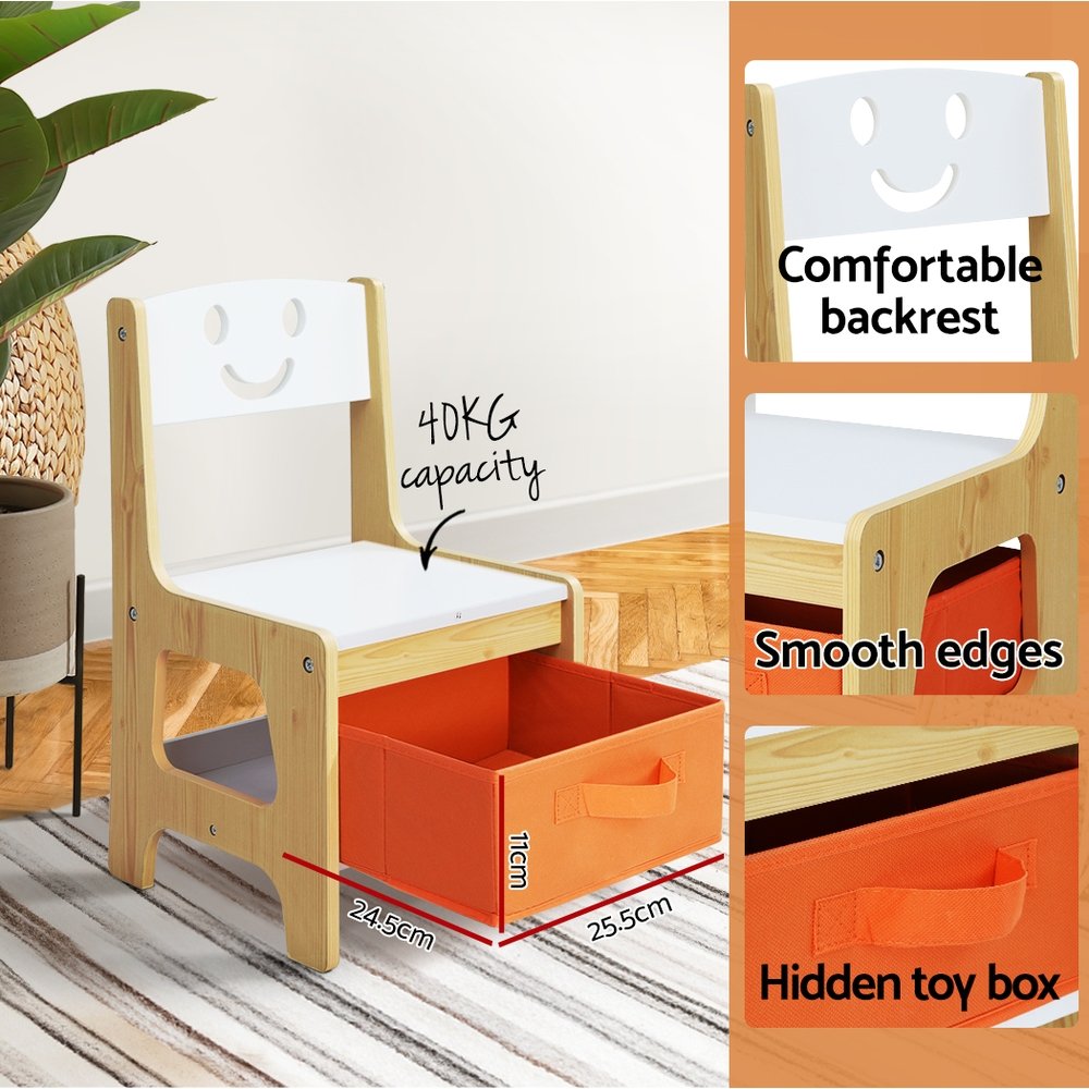 Keezi 3PCS Kids Table and Chairs Set Activity Desk Chalkboard Toys Storage Box - Image 5