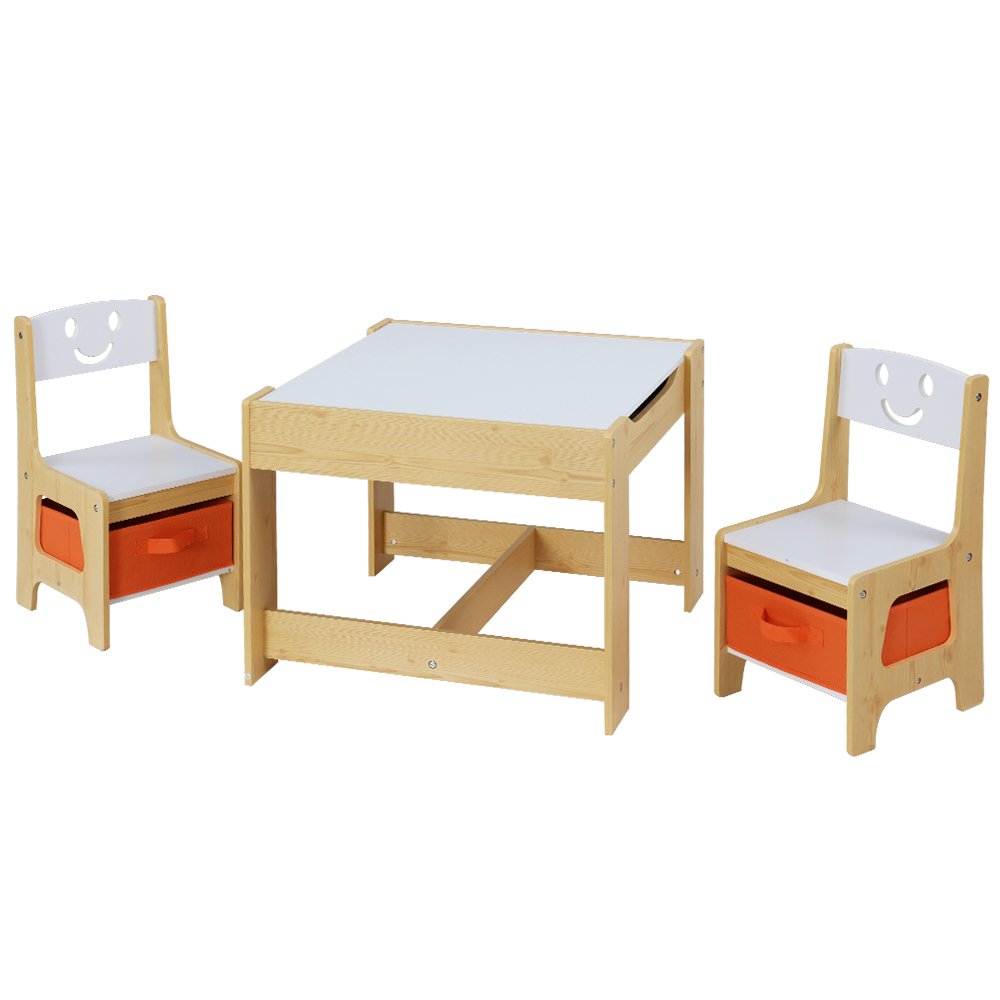 Keezi 3PCS Kids Table and Chairs Set Activity Desk Chalkboard Toys Storage Box - Image 7