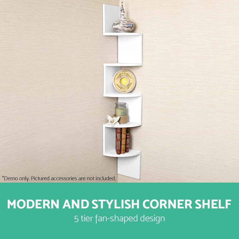 Artiss Wall Shelf Corner Floating 5-Tier White - Image 3