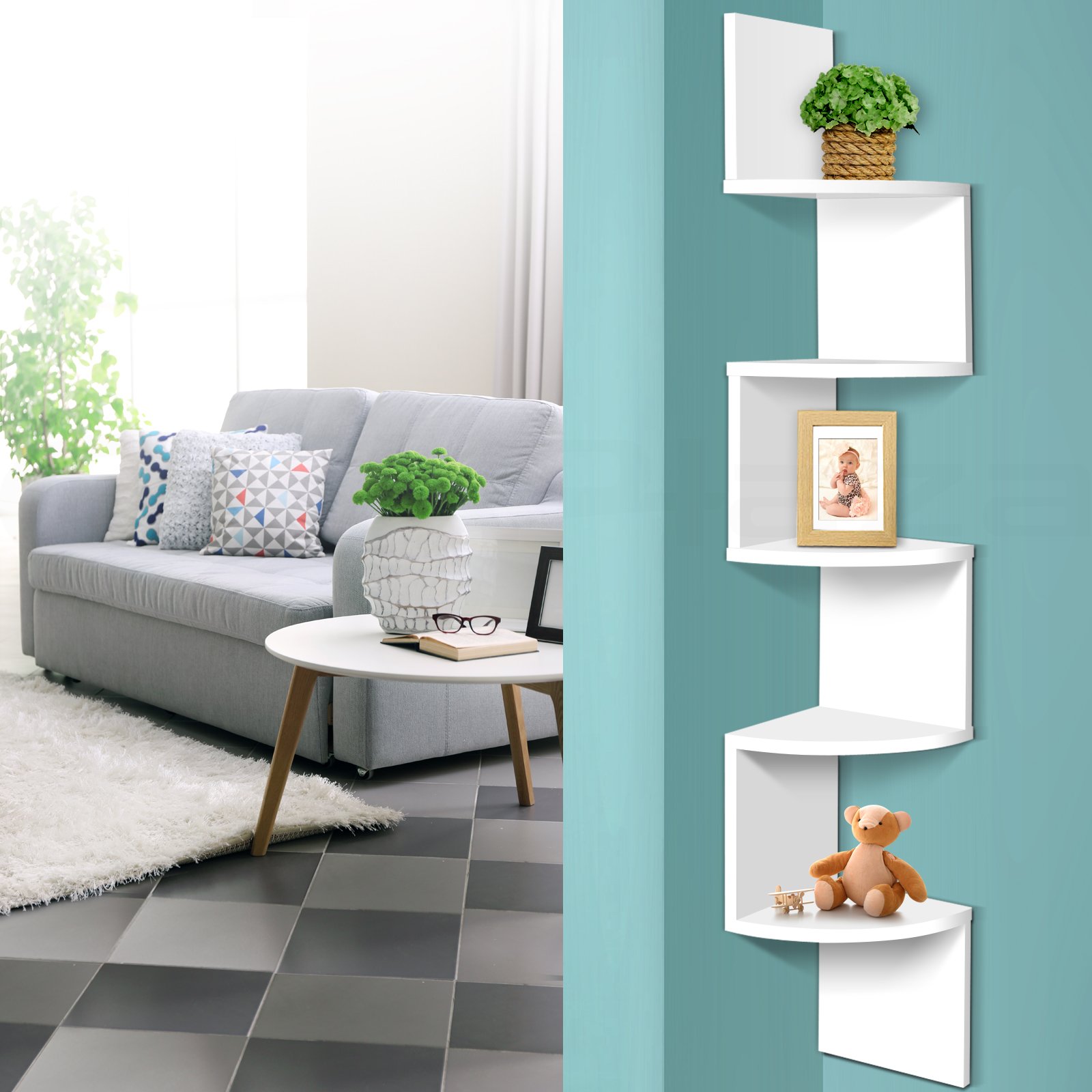 Artiss Wall Shelf Corner Floating 5-Tier White - Image 7