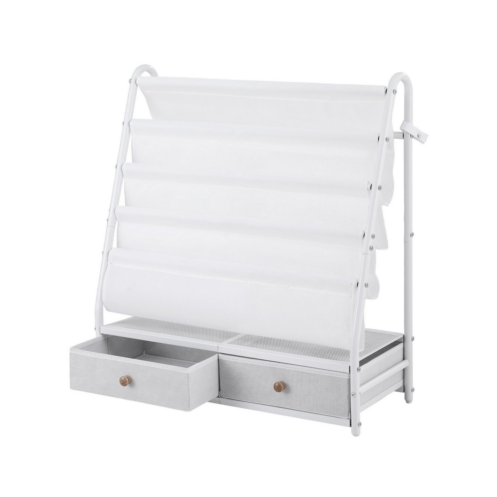 Keezi Kids Bookshelf Metal Storage Rack Toy Organiser Display Shelf Drawer White