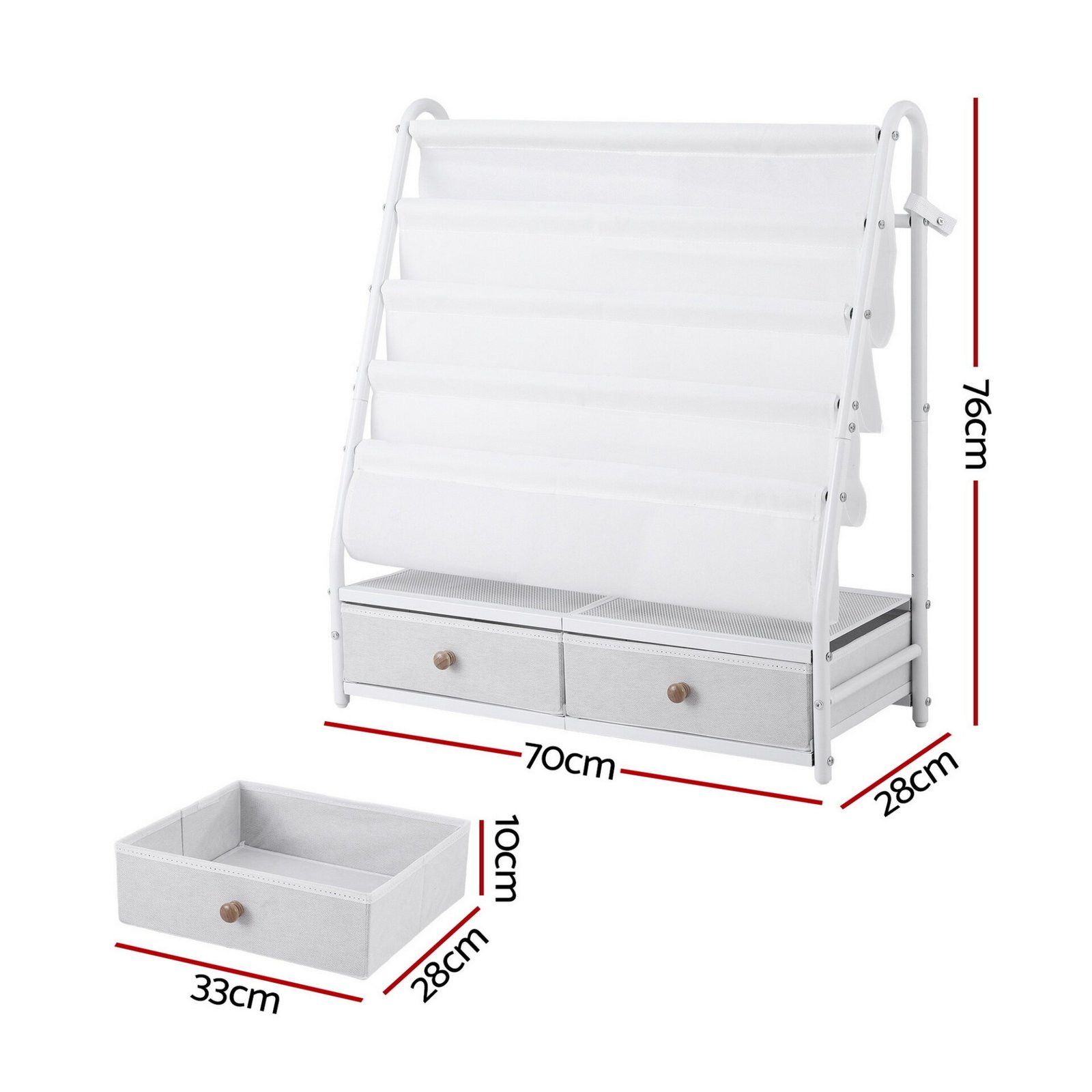 Keezi Kids Bookshelf Metal Storage Rack Toy Organiser Display Shelf Drawer White - Image 3
