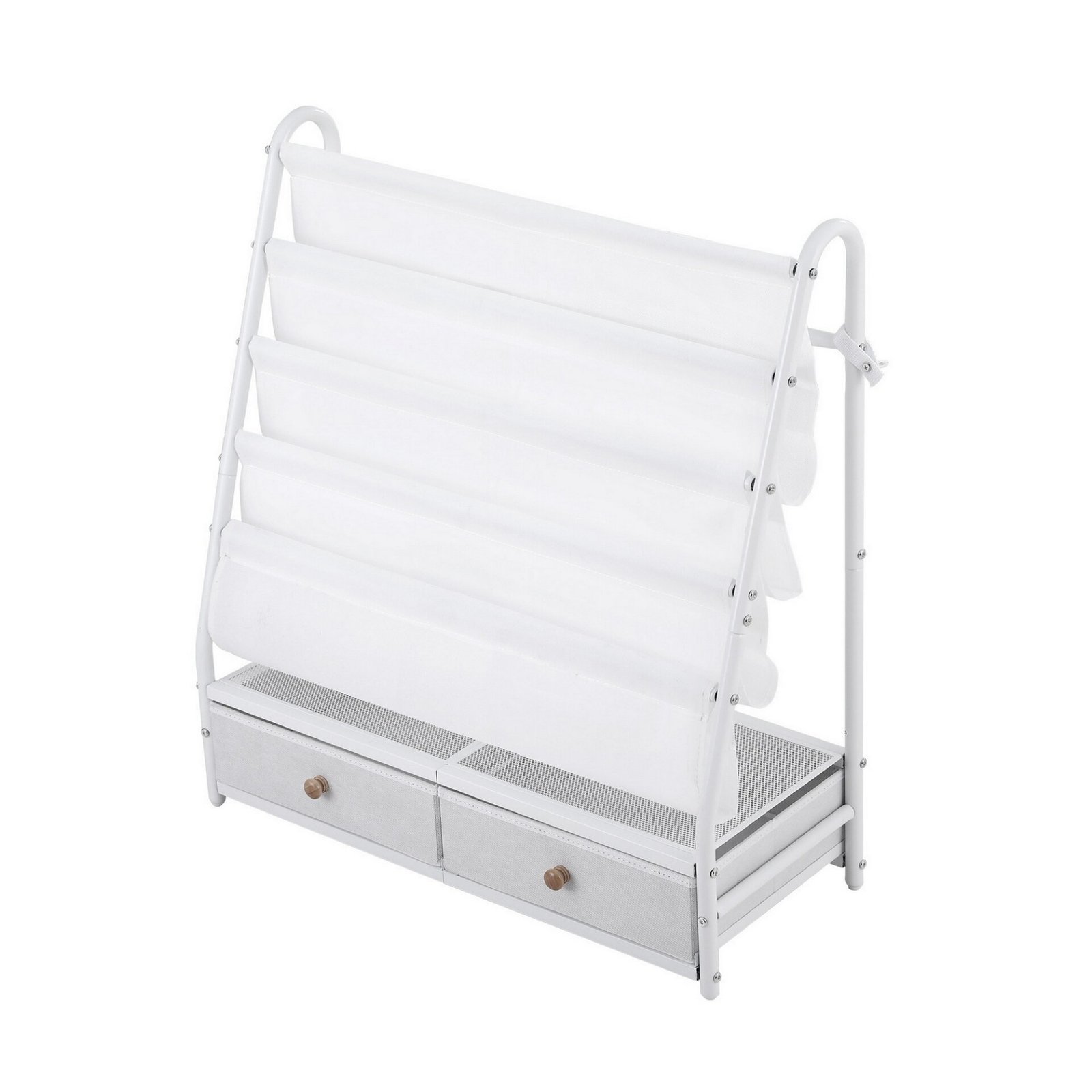 Keezi Kids Bookshelf Metal Storage Rack Toy Organiser Display Shelf Drawer White - Image 4
