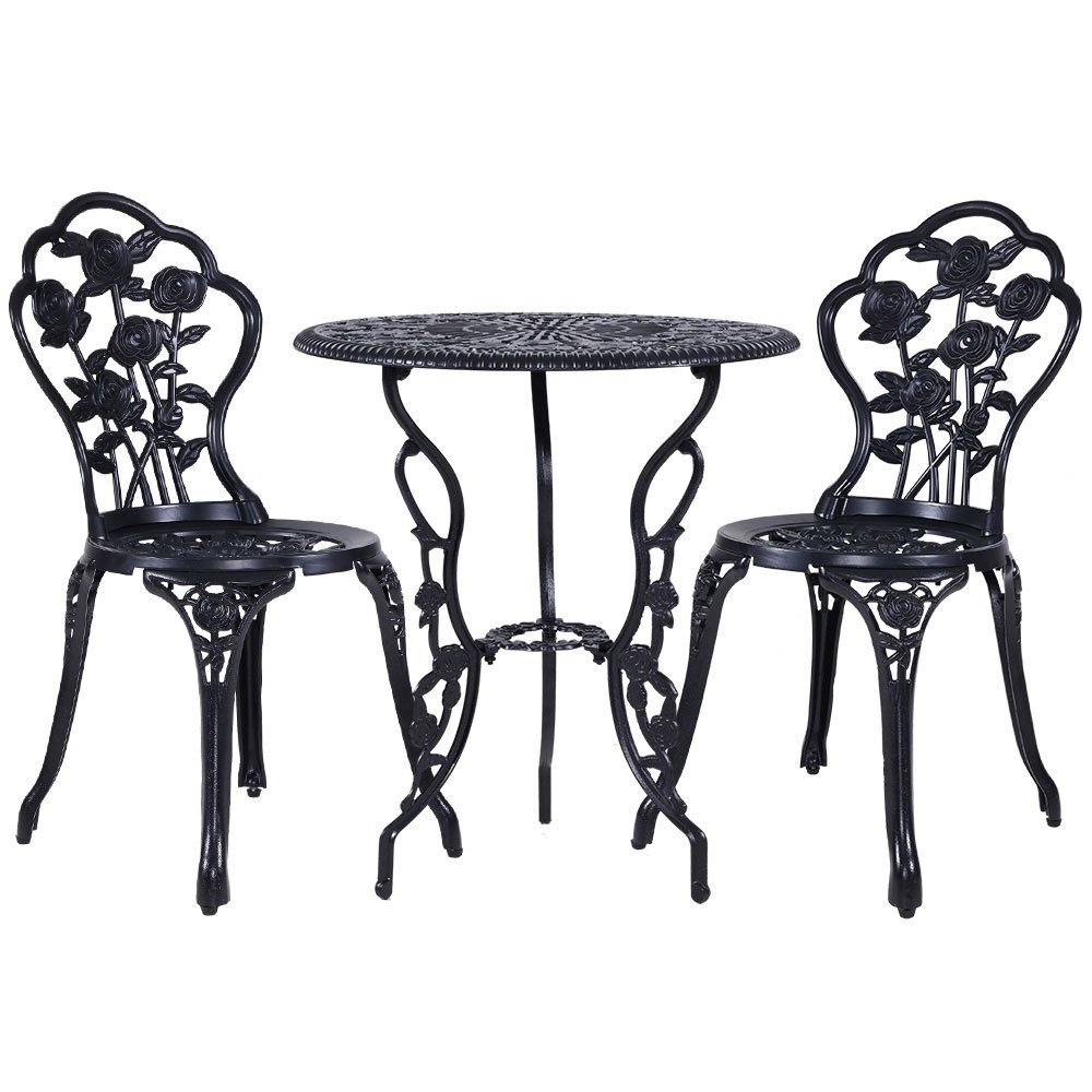 Gardeon 3PC Outdoor Setting Bistro Set Chairs Table Cast Aluminum Rose Black - Image 8