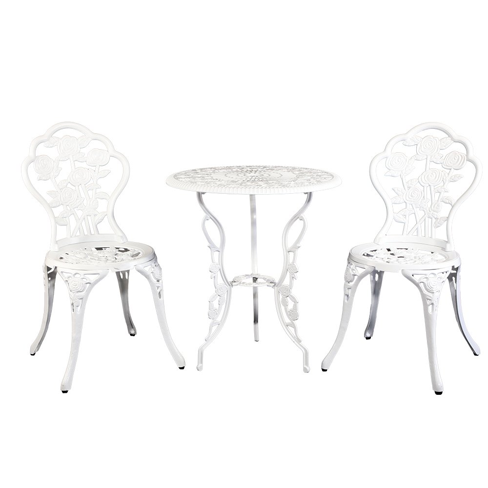 Gardeon 3PC Outdoor Setting Bistro Set Chairs Table Cast Aluminum Patio Furniture Rose White - Image 8