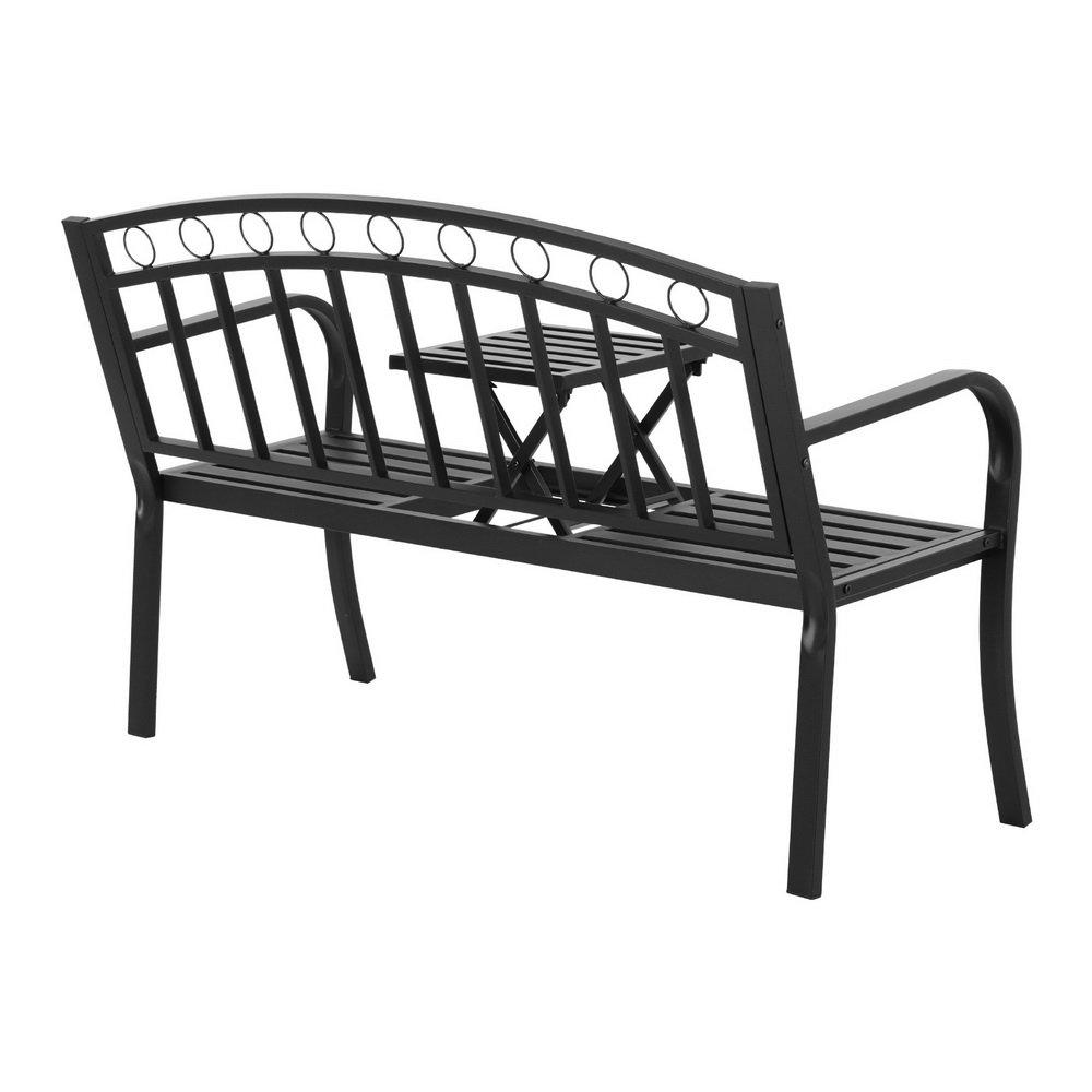 Gardeon Outdoor Garden Bench Seat Loveseat Steel Foldable Table Patio Furniture Black - Image 3