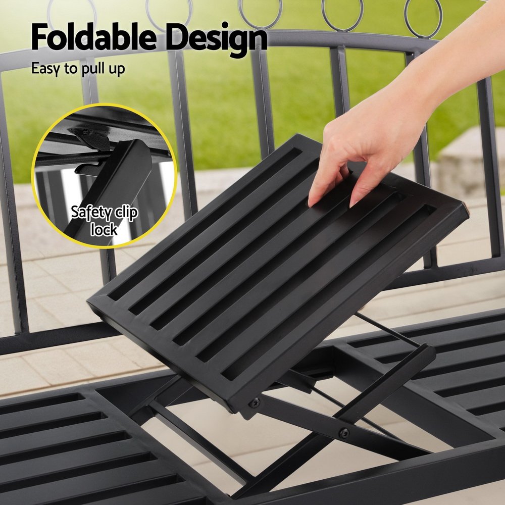 Gardeon Outdoor Garden Bench Seat Loveseat Steel Foldable Table Patio Furniture Black - Image 6