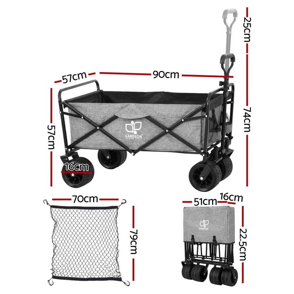 Gardeon Garden Cart with Cargo Net Grey - Image 2