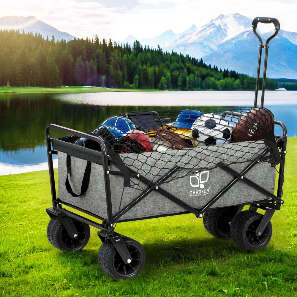 Gardeon Garden Cart with Cargo Net Grey - Image 7