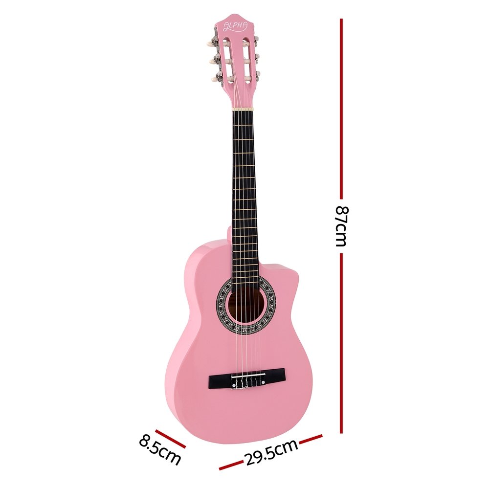 Alpha 34 Inch Classical Guitar Wooden Body Nylon String Beginner Kids Gift Pink - Image 2