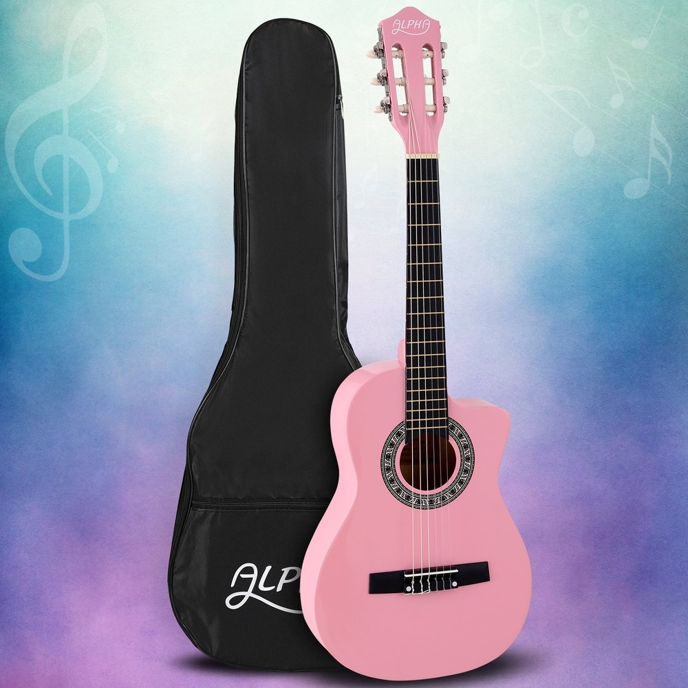 Alpha 34 Inch Classical Guitar Wooden Body Nylon String Beginner Kids Gift Pink - Image 7