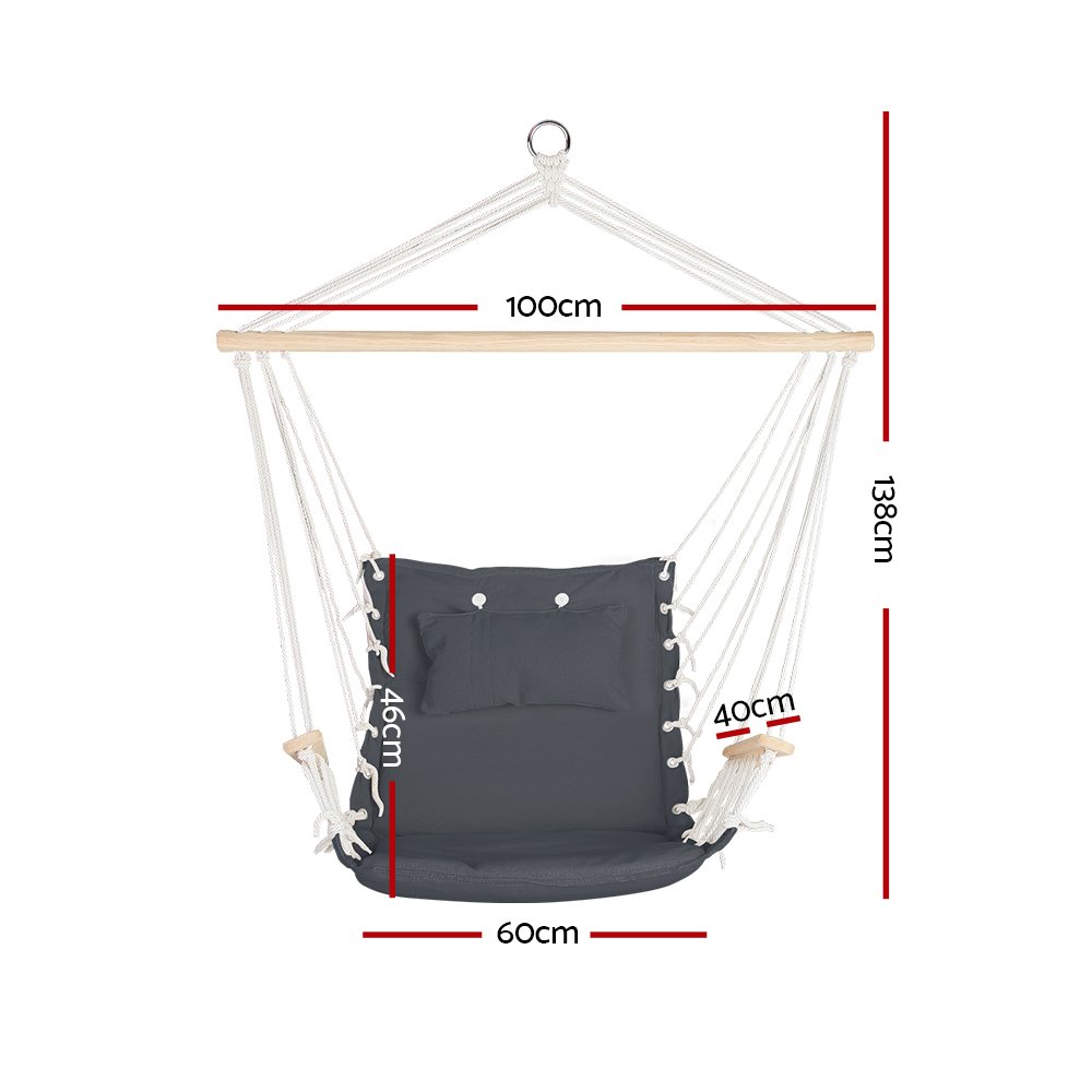 Gardeon Hammock Chair Hanging with Armrest Camping Hammocks Grey - Image 2