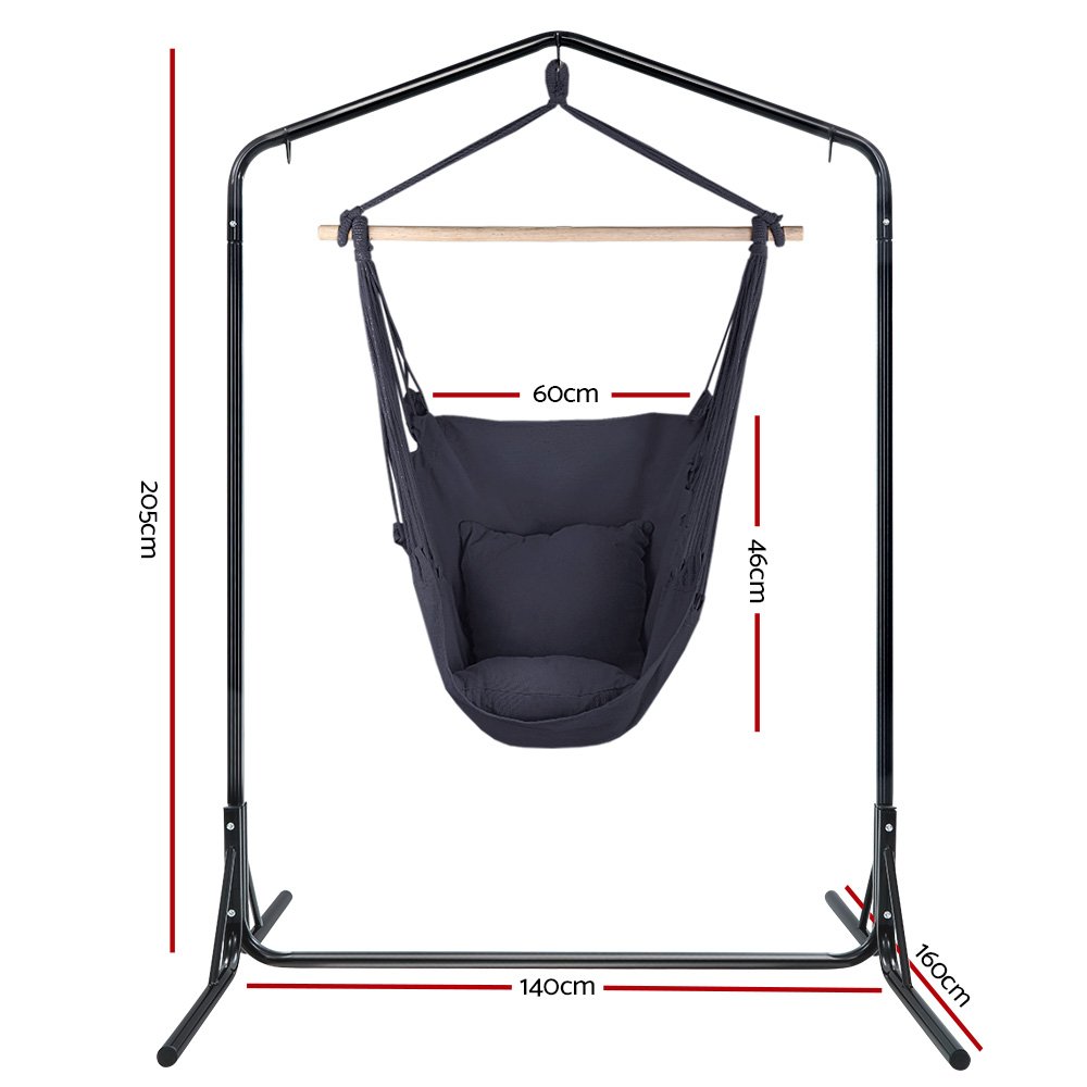 Gardeon Outdoor Hammock Chair with Stand Swing Hanging Hammock with Pillow Grey - Image 2