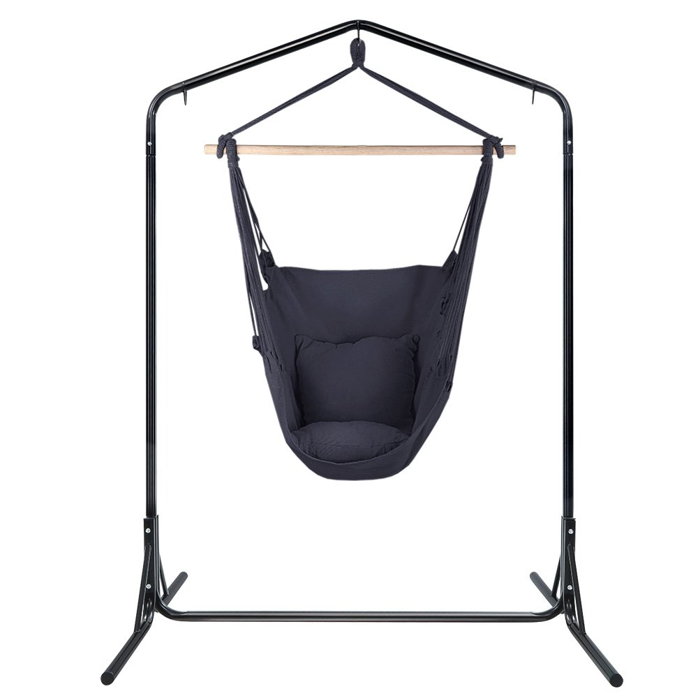 Gardeon Outdoor Hammock Chair with Stand Swing Hanging Hammock with Pillow Grey - Image 3
