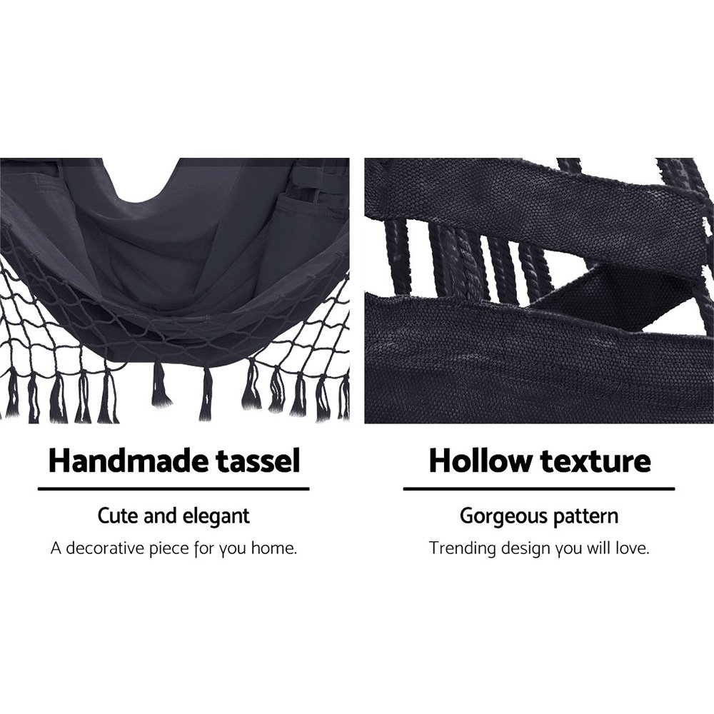 Gardeon Outdoor Hammock Chair with Stand Tassel Hanging Rope Hammocks Grey - Image 7