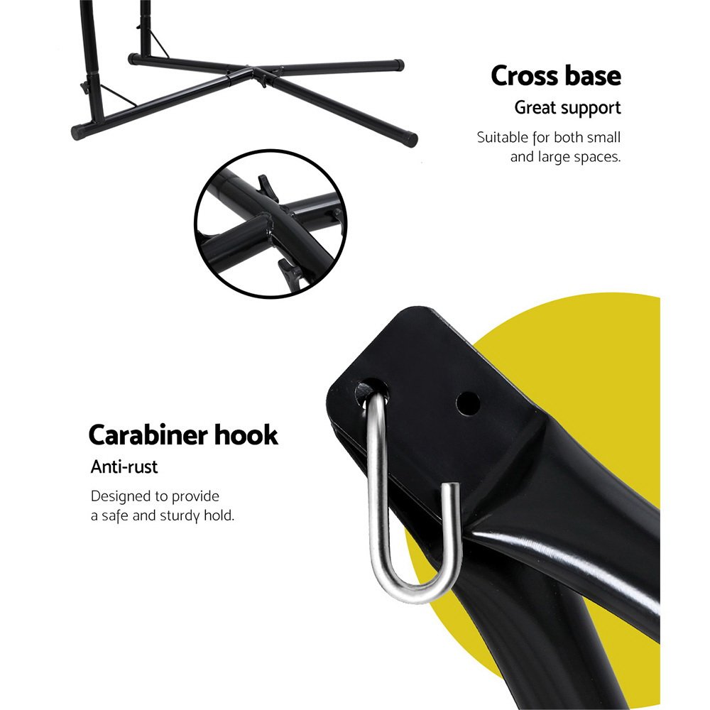 Gardeon Hammock Chair with Steel Stand Hanging Outdoor Tassel Grey - Image 6