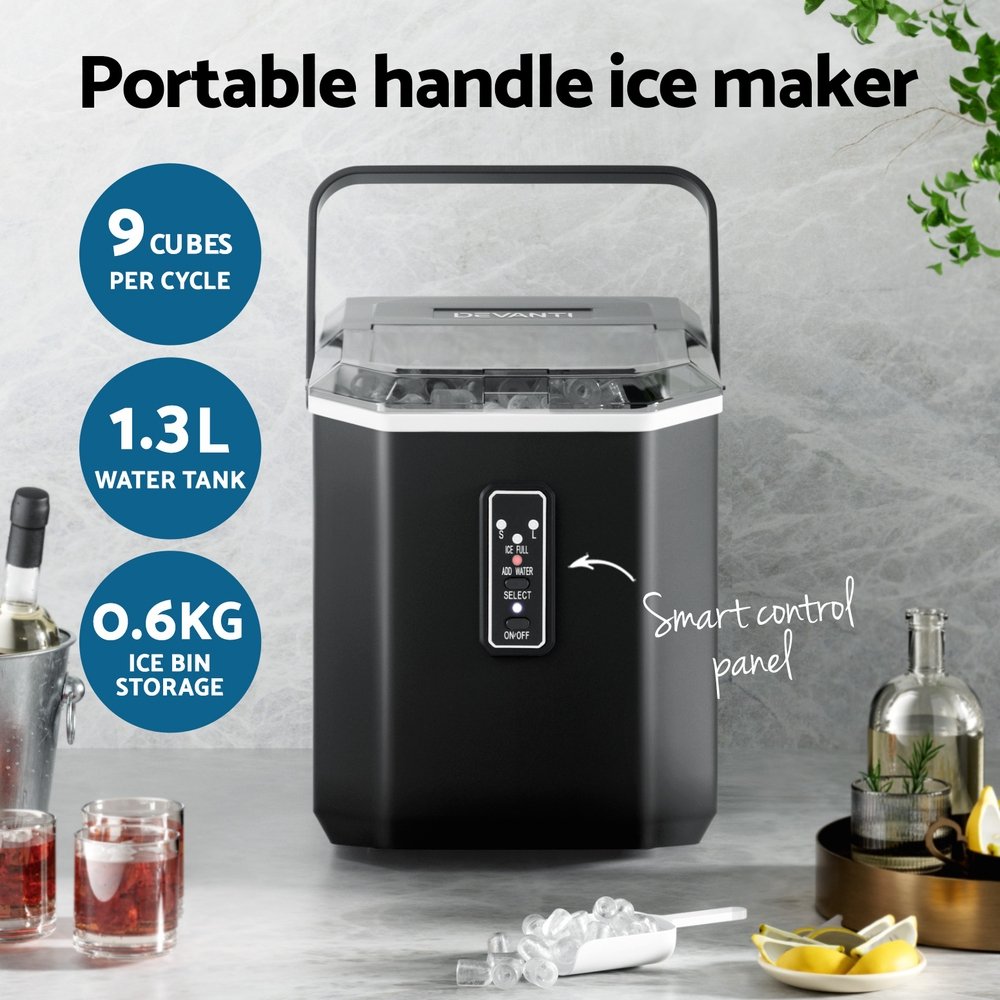 Devanti 12kg Ice Maker Machine 1.3L w/Scoop Holder Black - Image 4