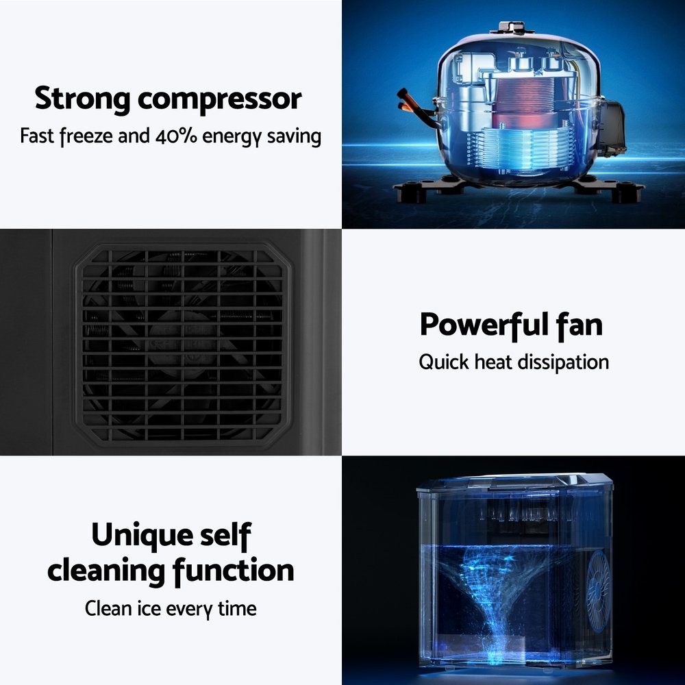 Devanti 12kg Ice Maker Machine 1.3L w/Scoop Holder Black - Image 6