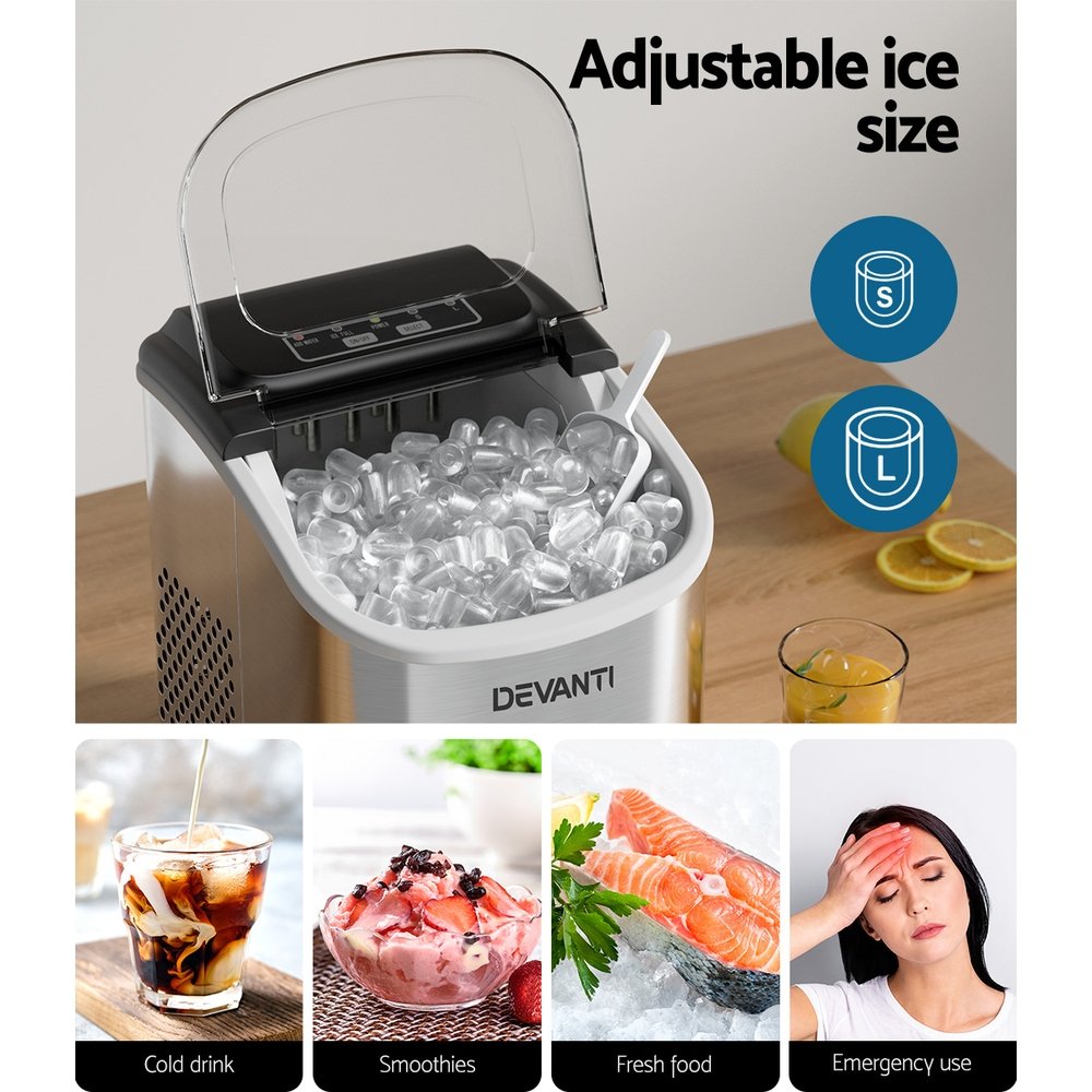 Devanti 12kg Ice Maker Machine w/Self Cleaning Silver - Image 6
