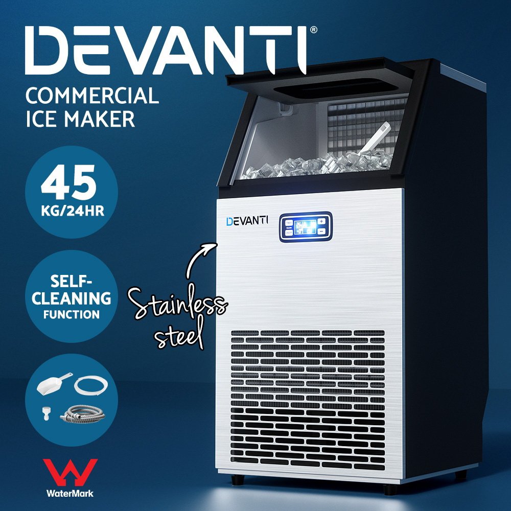 Devanti Commercial Ice Maker Machine 45kg Ice Cube Tray Bar Stainless Steel - Image 4