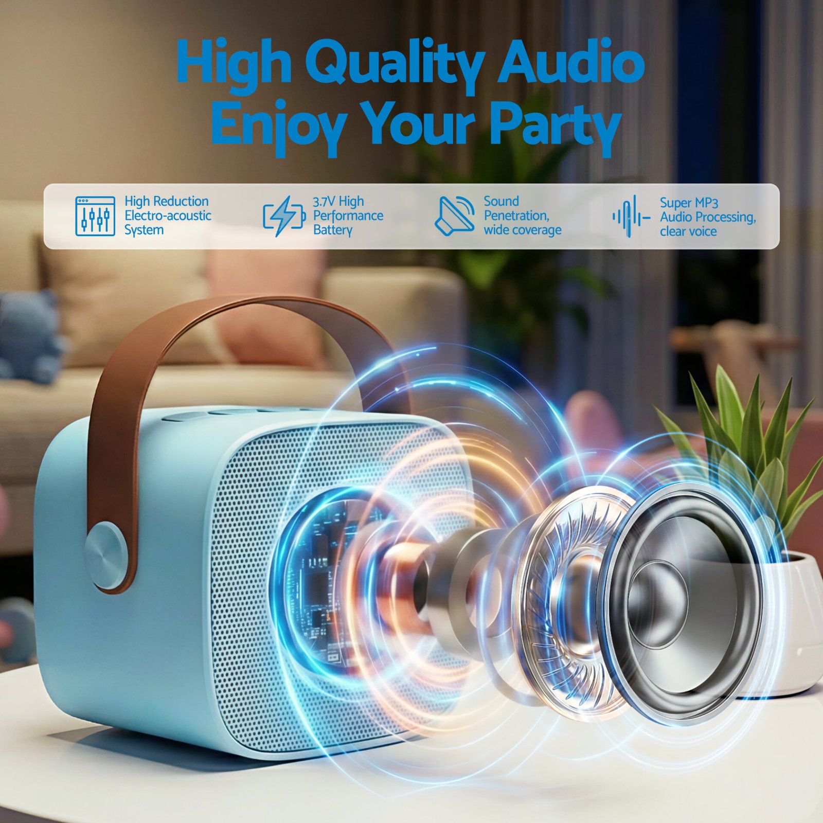 Alpha Mini Portable Karaoke Machine for Adults Kids with 2 Wireless Microphones - Image 4