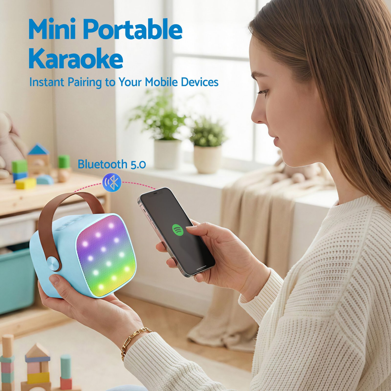 Alpha Mini Portable Karaoke Machine for Adults Kids with 2 Wireless Microphones - Image 6