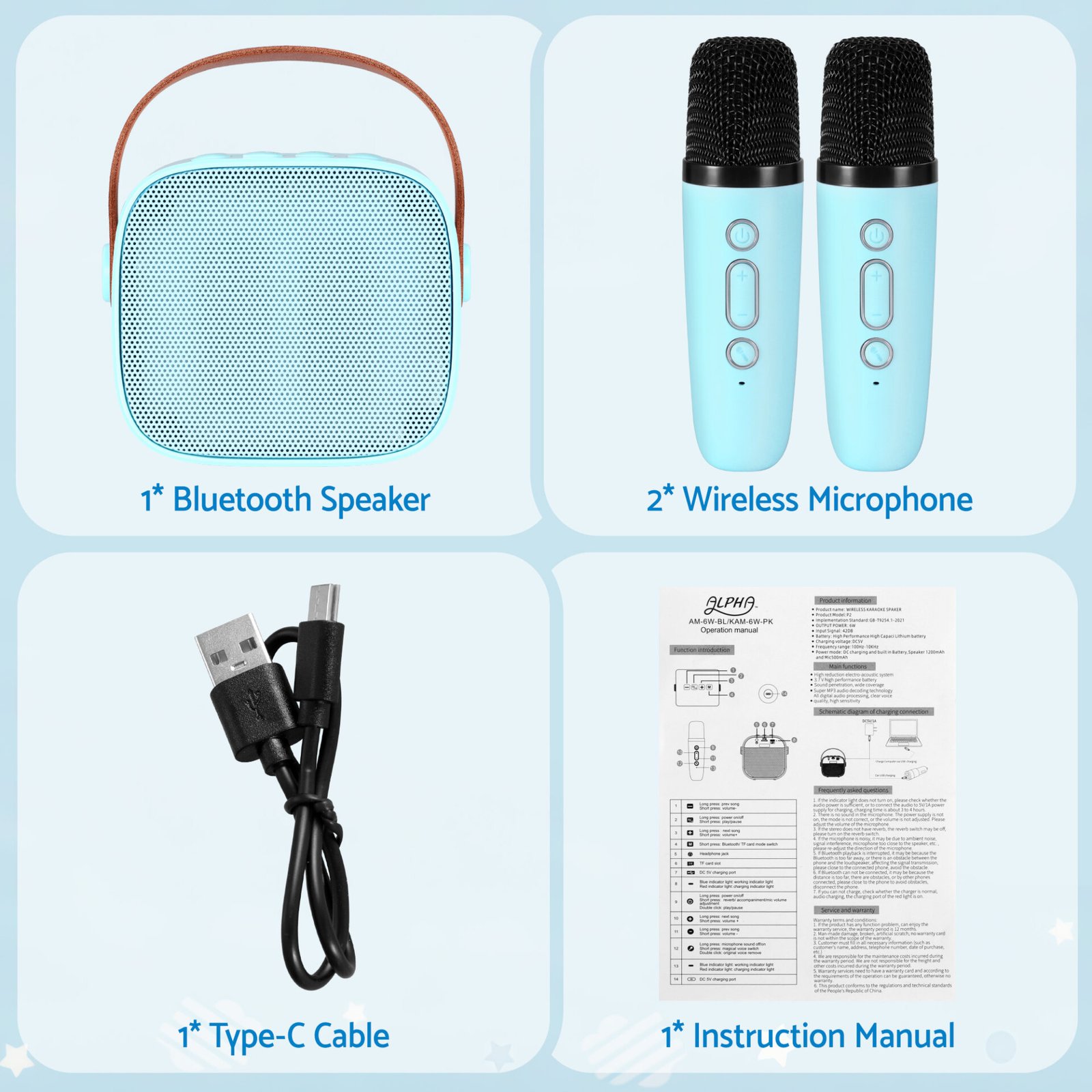 Alpha Mini Portable Karaoke Machine for Adults Kids with 2 Wireless Microphones - Image 10