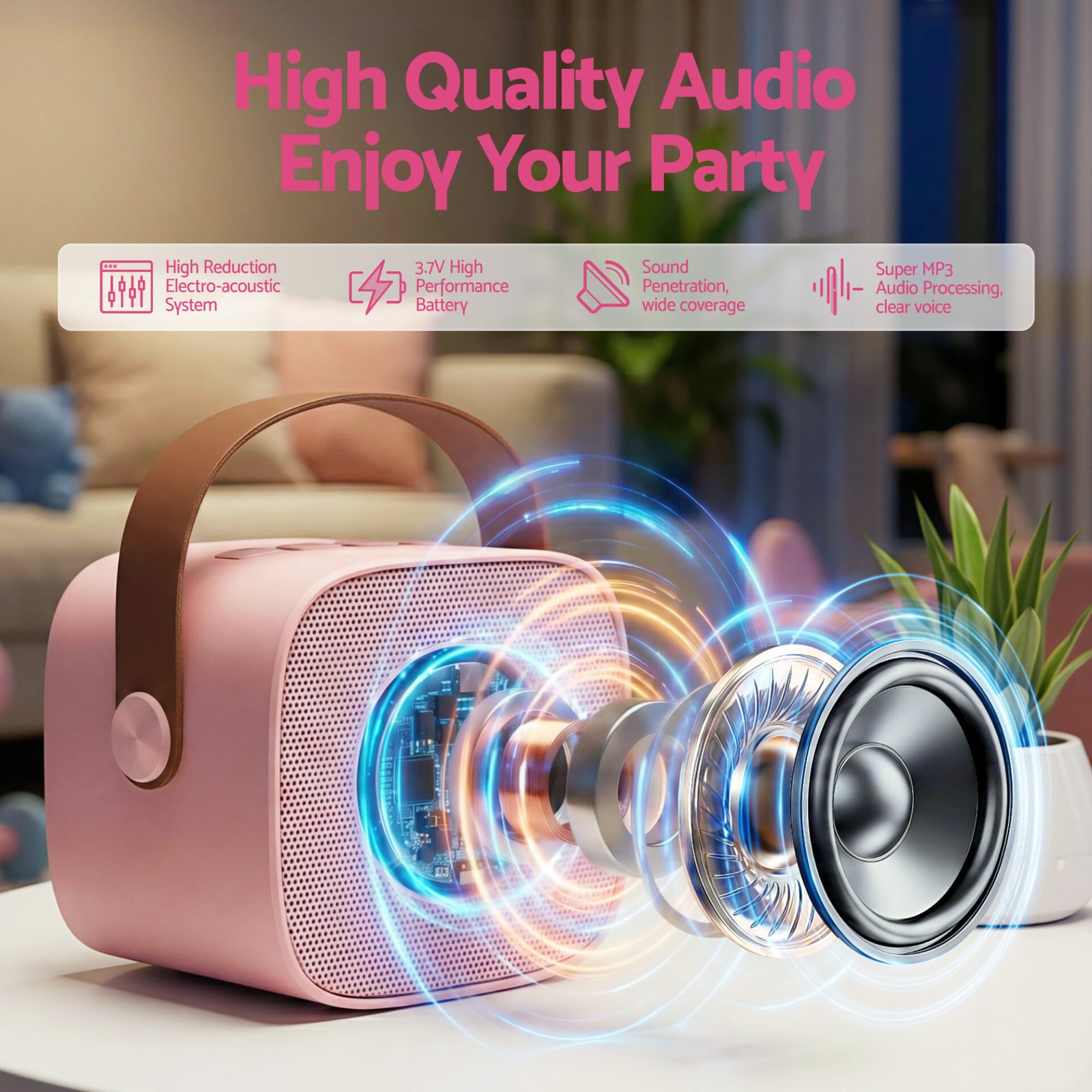 Alpha Mini Portable Karaoke Machine for Adults Kids with 2 Wireless Microphones - Image 4