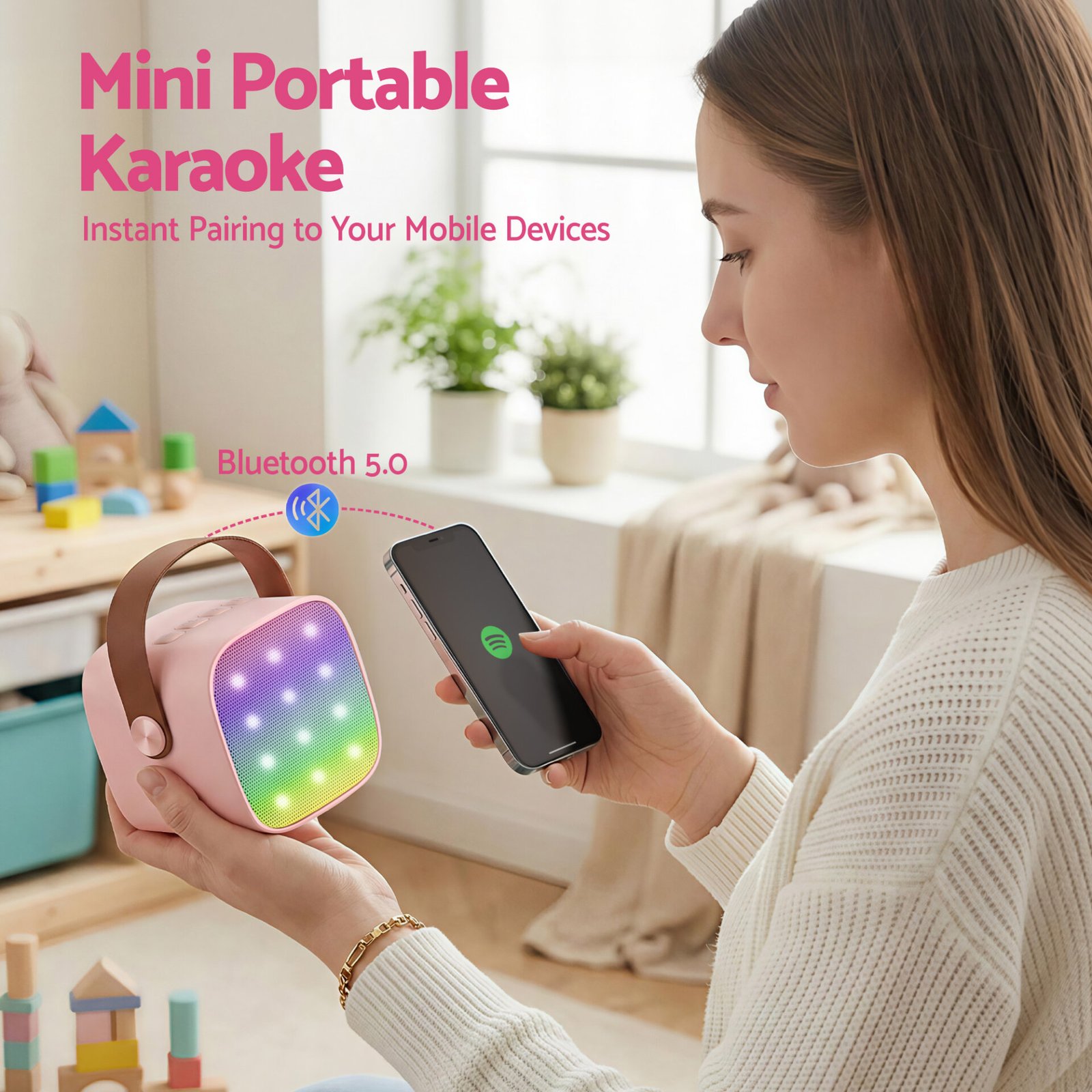 Alpha Mini Portable Karaoke Machine for Adults Kids with 2 Wireless Microphones - Image 6