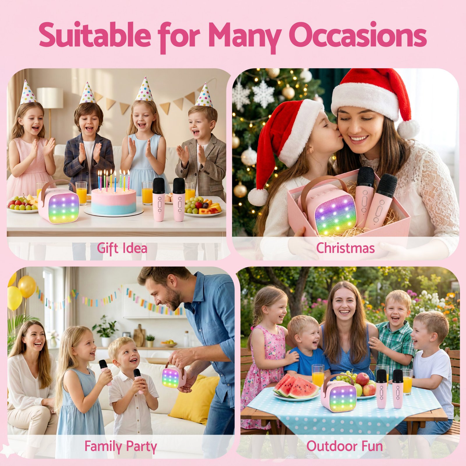 Alpha Mini Portable Karaoke Machine for Adults Kids with 2 Wireless Microphones - Image 9