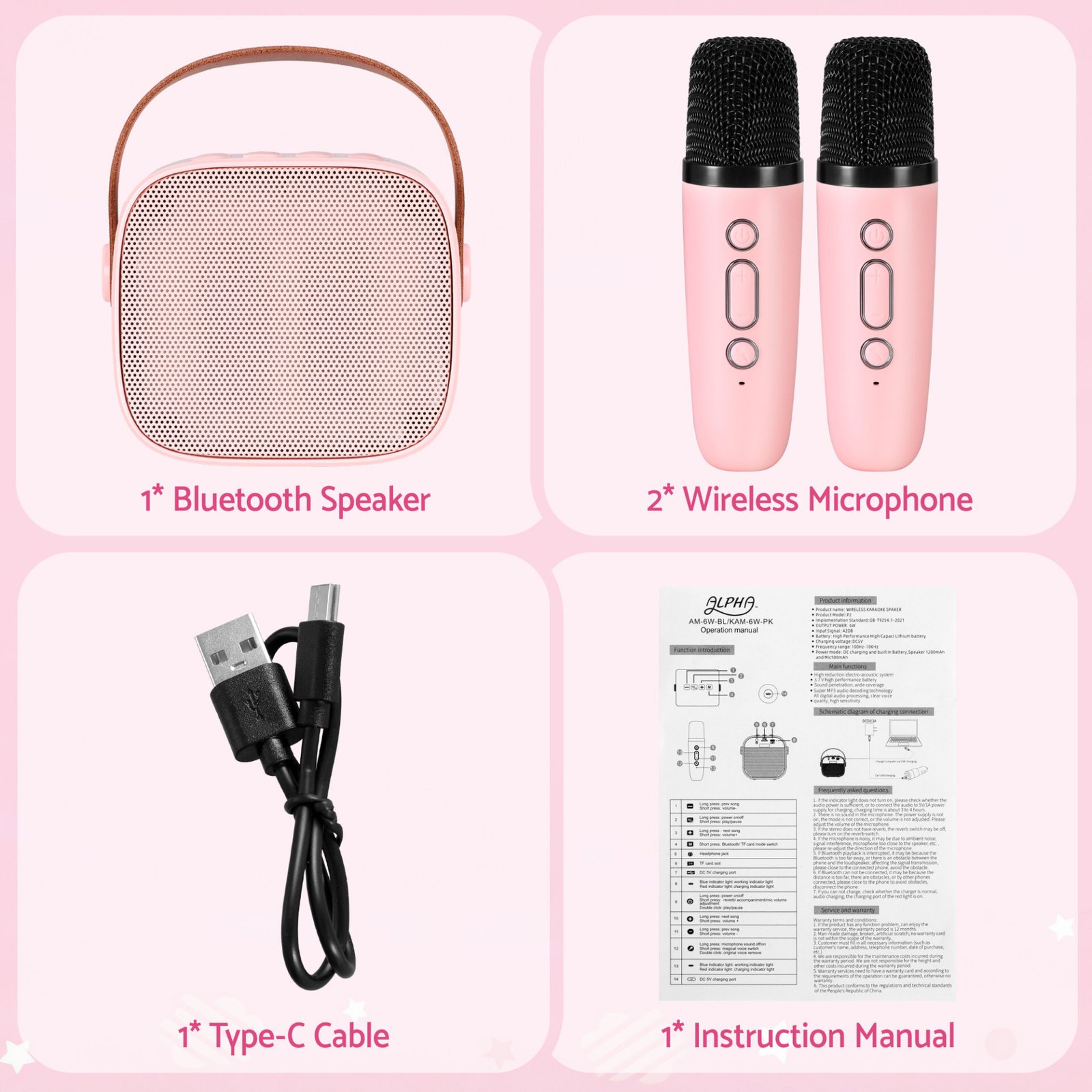 Alpha Mini Portable Karaoke Machine for Adults Kids with 2 Wireless Microphones - Image 10