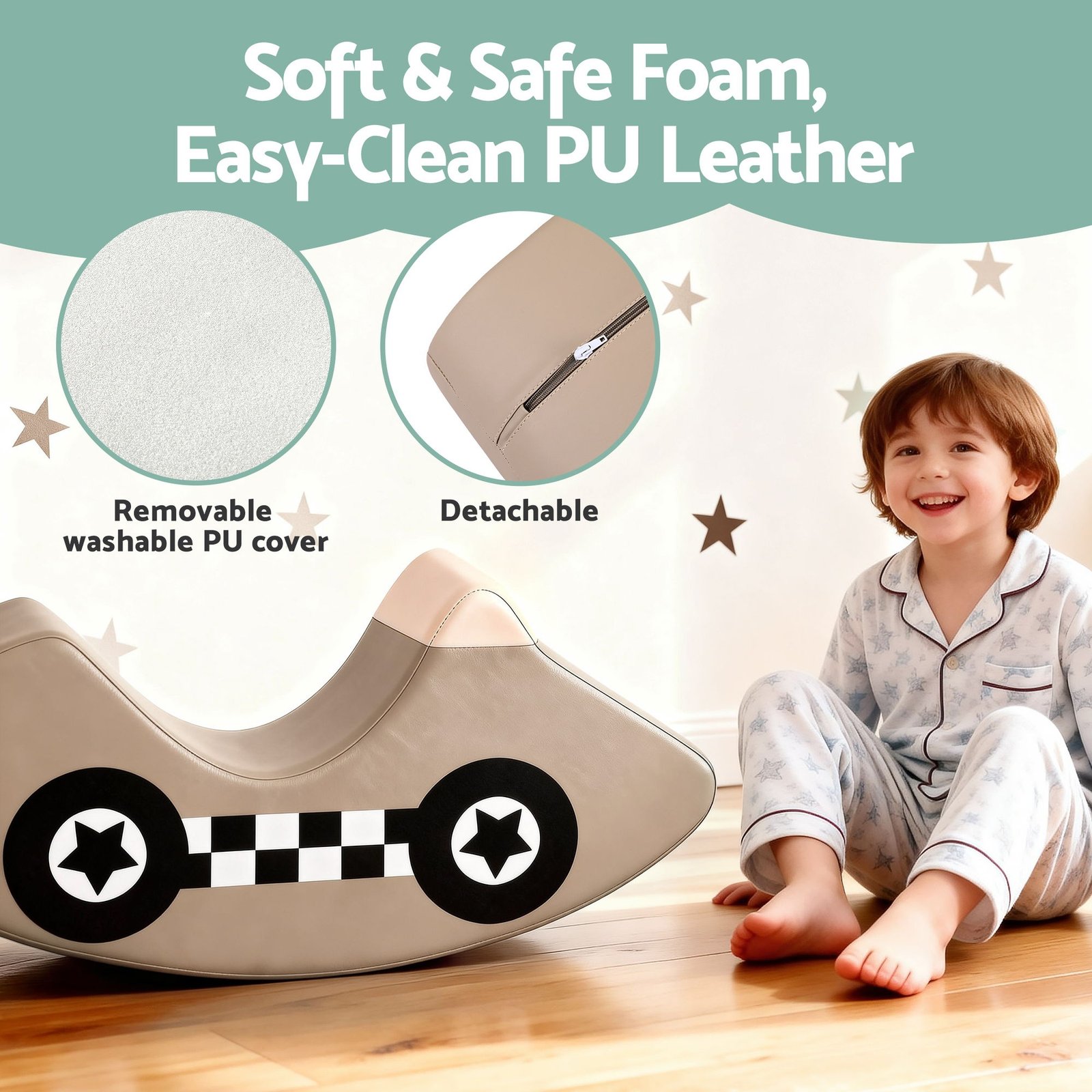 Keezi Kids Climbing Blocks Foam Toddler Playset Soft Indoor Indoor Climbing Toy Rocker Khaki - Image 6