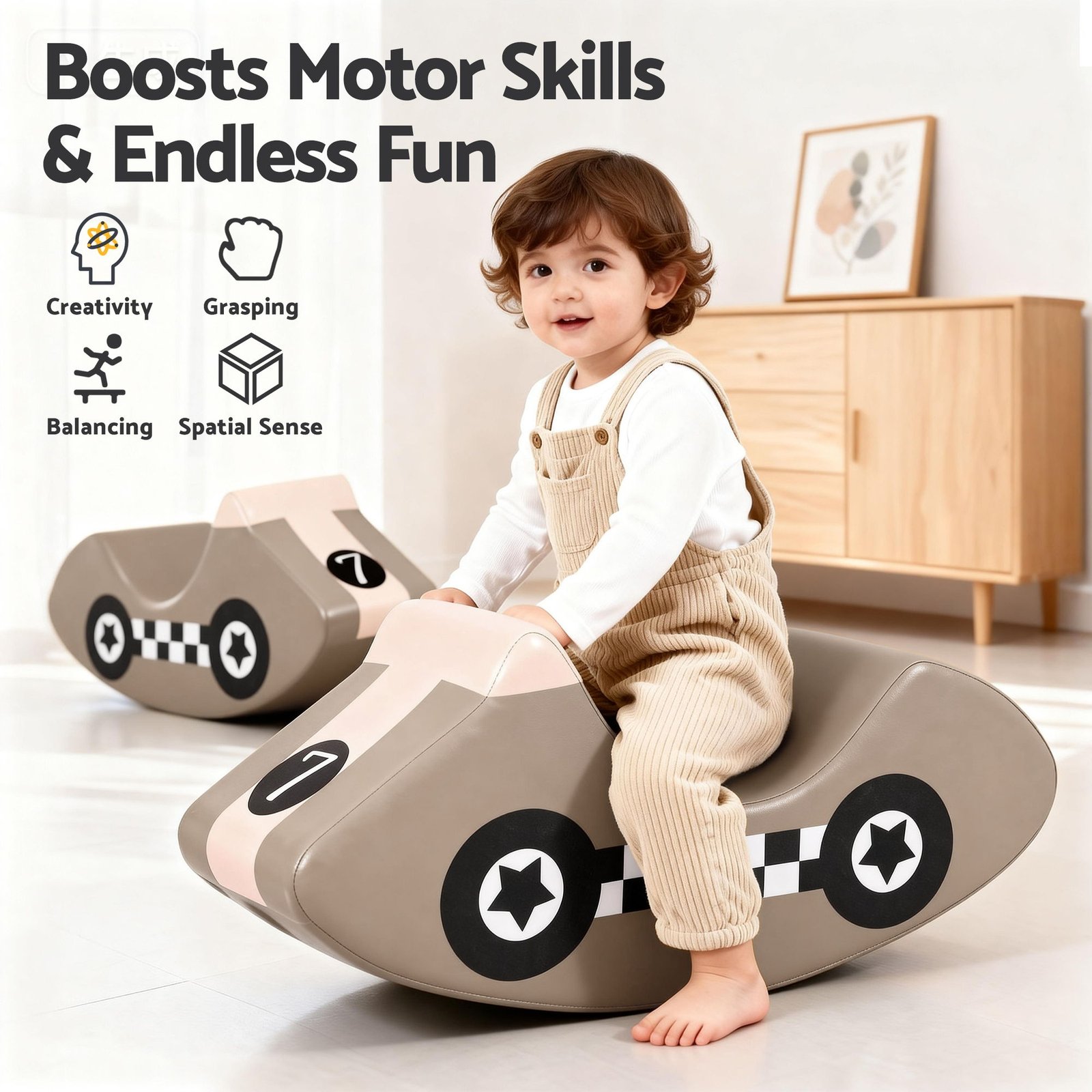 Keezi Kids Climbing Blocks Foam Toddler Playset Soft Indoor Indoor Climbing Toy Rocker Khaki - Image 7