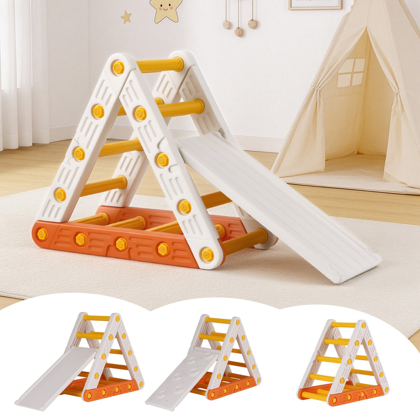 Keezi Kids Climbing Frame Set With Slide Indoor Outdoor Toddler Toys Pikler Triangle Climber