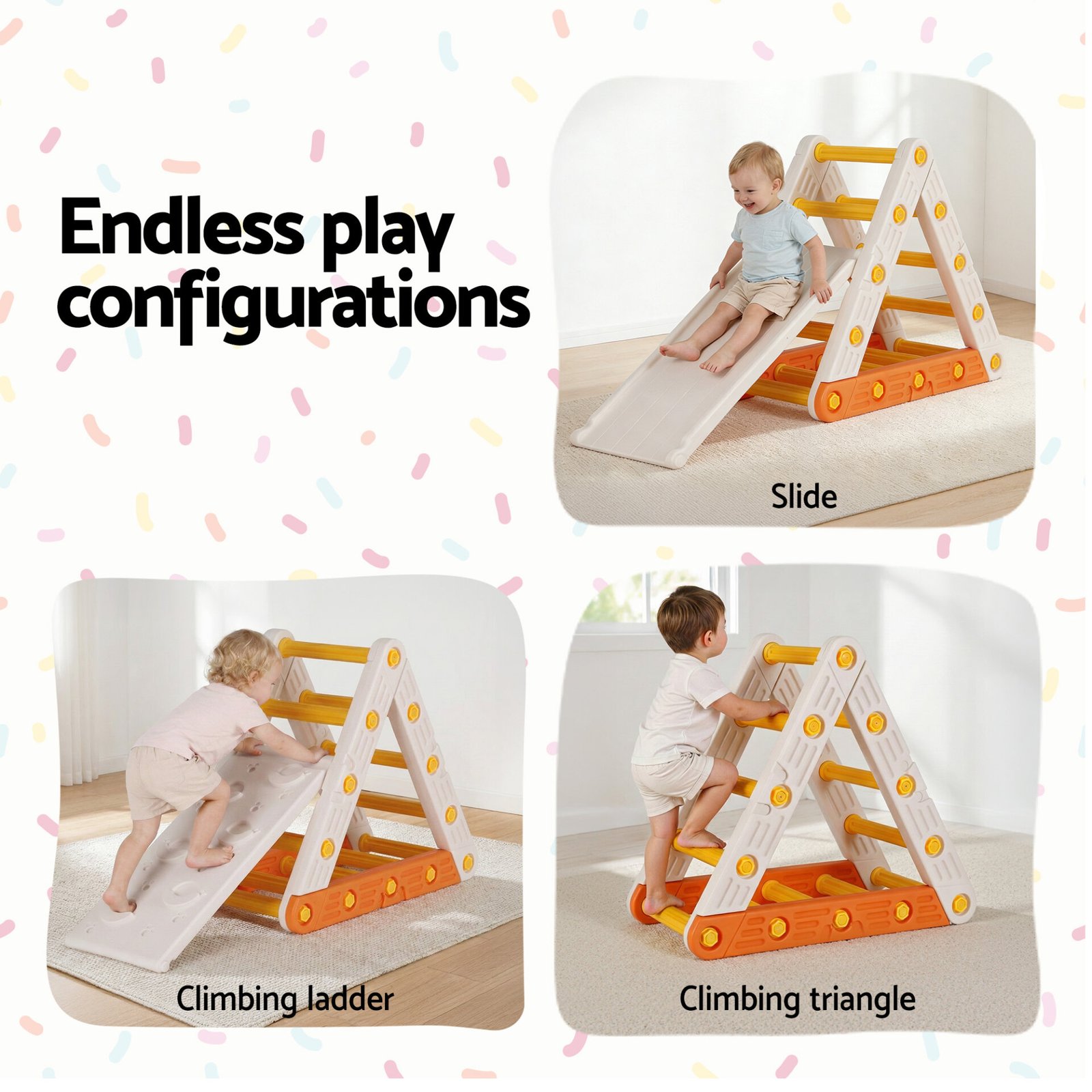 Keezi Kids Climbing Frame Set With Slide Indoor Outdoor Toddler Toys Pikler Triangle Climber - Image 4