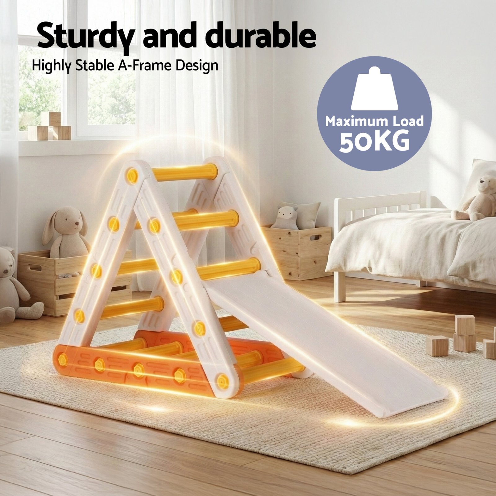 Keezi Kids Climbing Frame Set With Slide Indoor Outdoor Toddler Toys Pikler Triangle Climber - Image 5