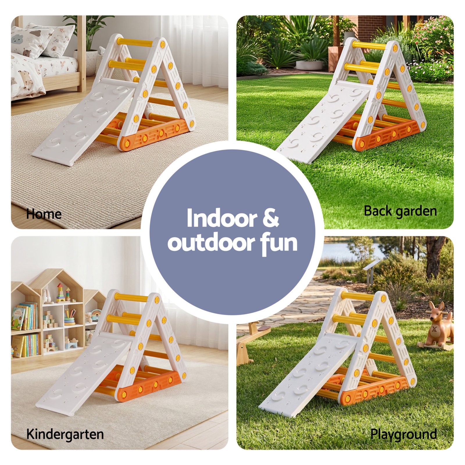 Keezi Kids Climbing Frame Set With Slide Indoor Outdoor Toddler Toys Pikler Triangle Climber - Image 6