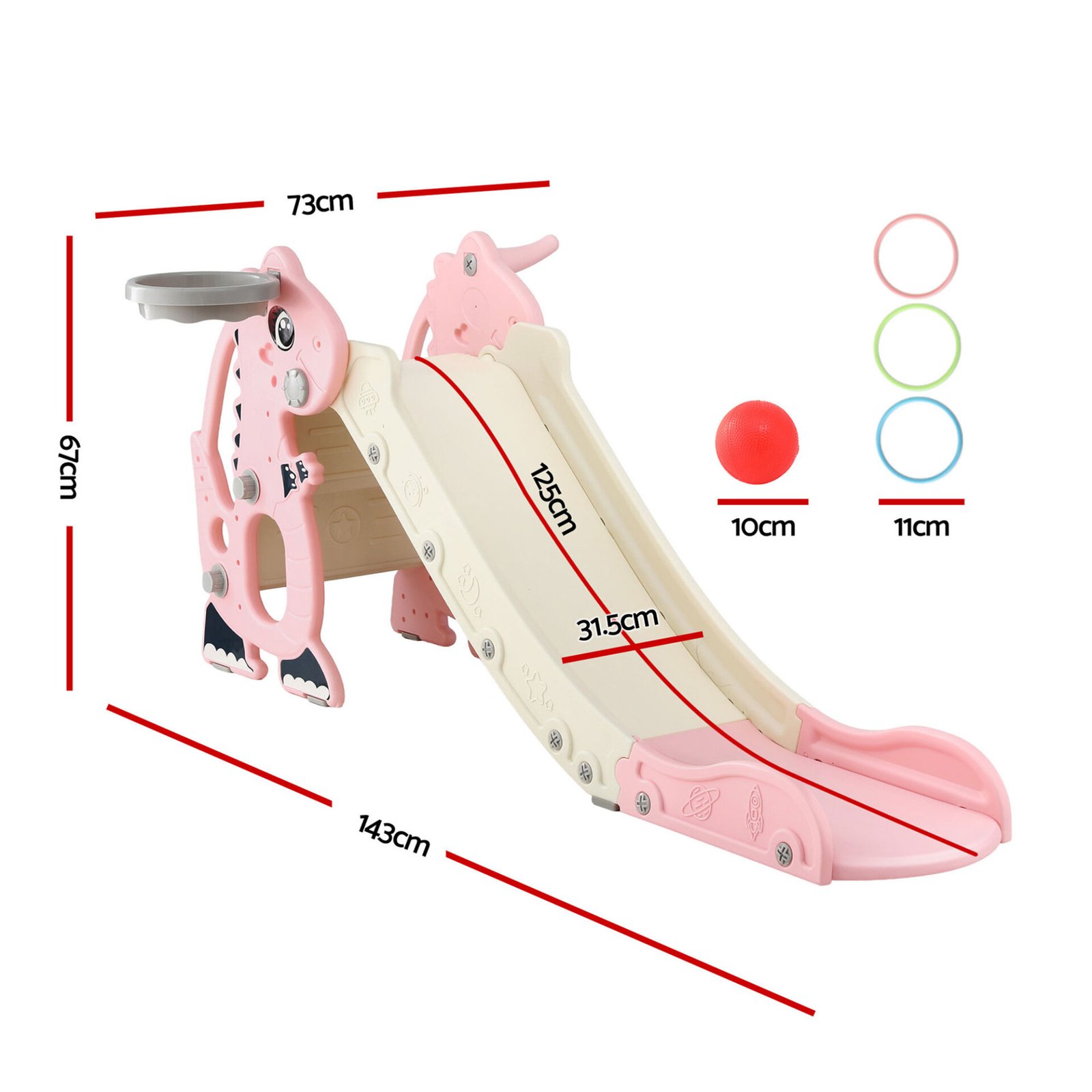 Keezi Kids Slide Set Basketball Hoop Outdoor Playground Toy Dragon 125cm Slide Pink - Image 2