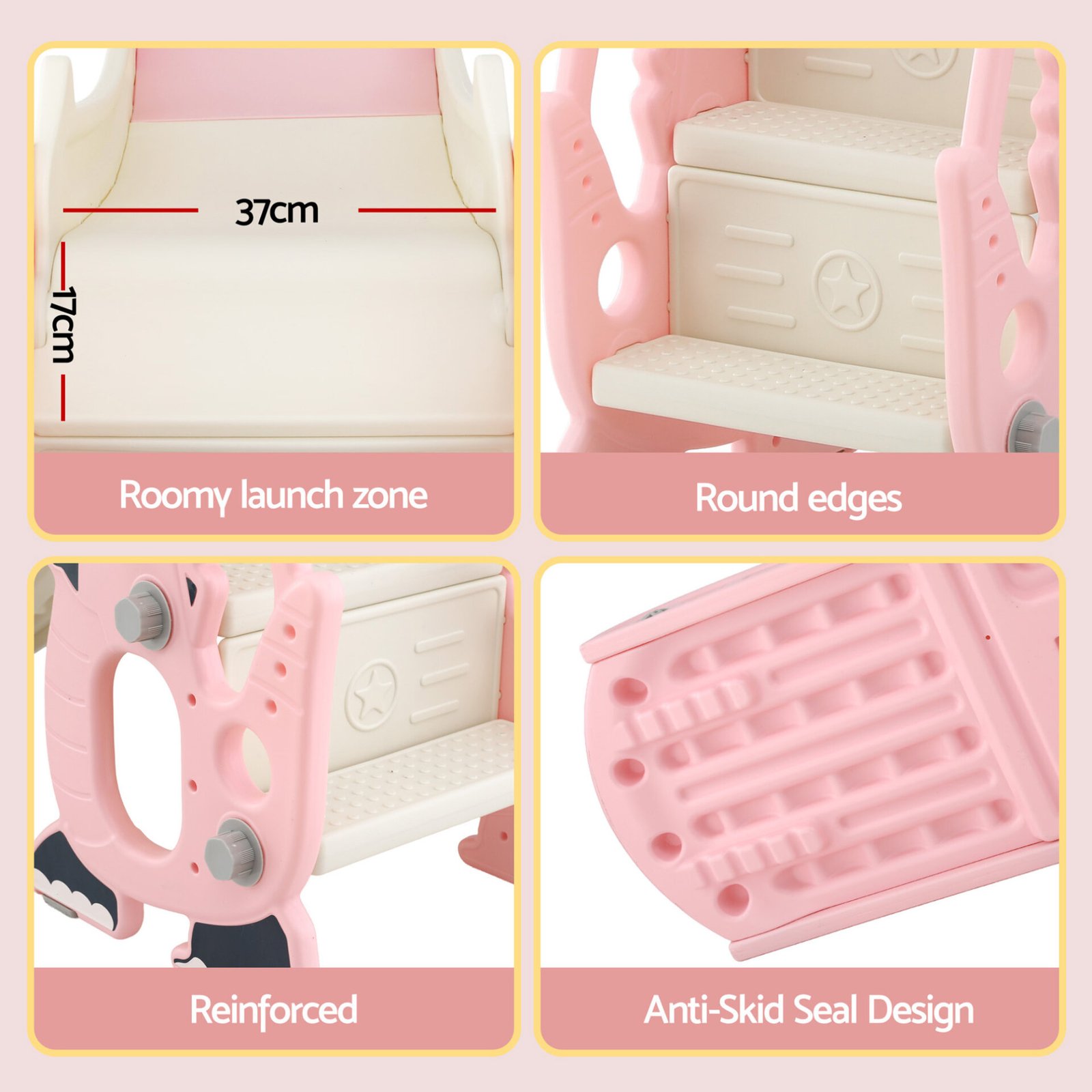 Keezi Kids Slide Set Basketball Hoop Outdoor Playground Toy Dragon 125cm Slide Pink - Image 5