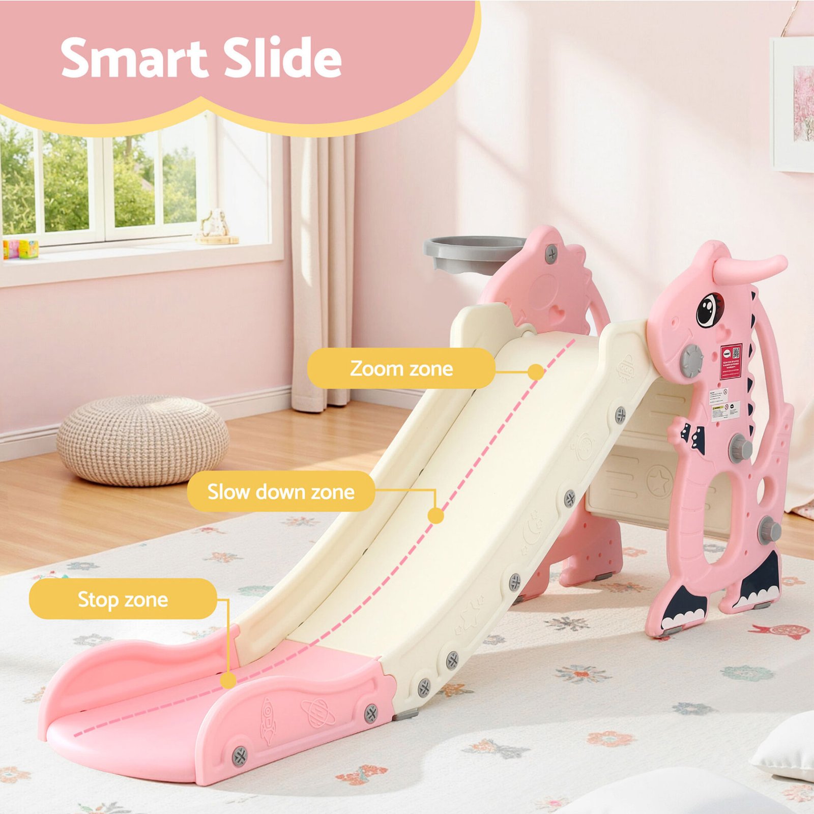 Keezi Kids Slide Set Basketball Hoop Outdoor Playground Toy Dragon 125cm Slide Pink - Image 6