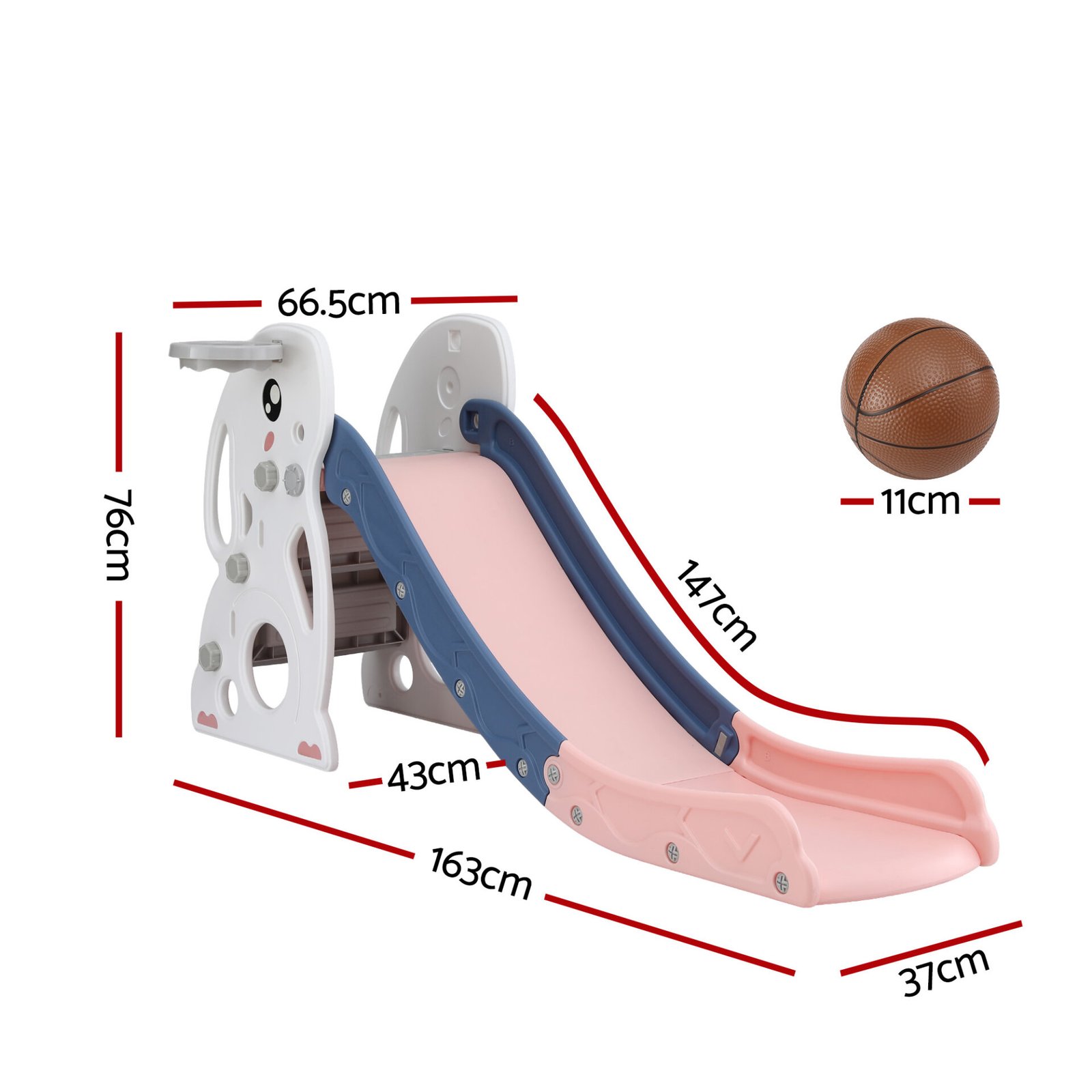 Keezi Kids Slide Set Basketball Hoop Ring Outdoor Playground Toy Rabbit 147cm - Image 2