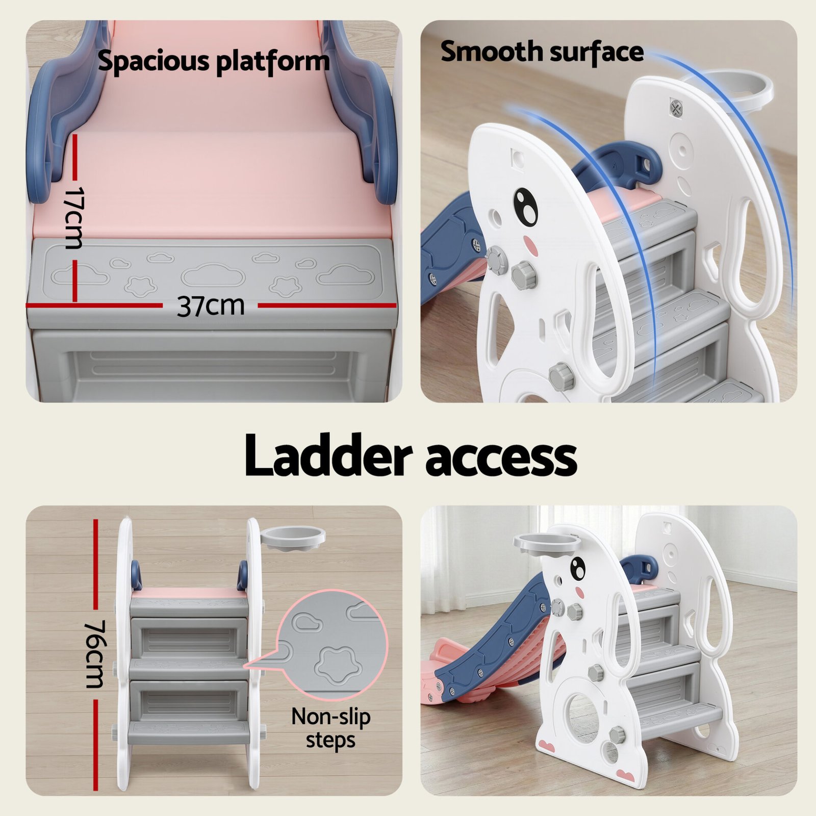 Keezi Kids Slide Set Basketball Hoop Ring Outdoor Playground Toy Rabbit 147cm - Image 6