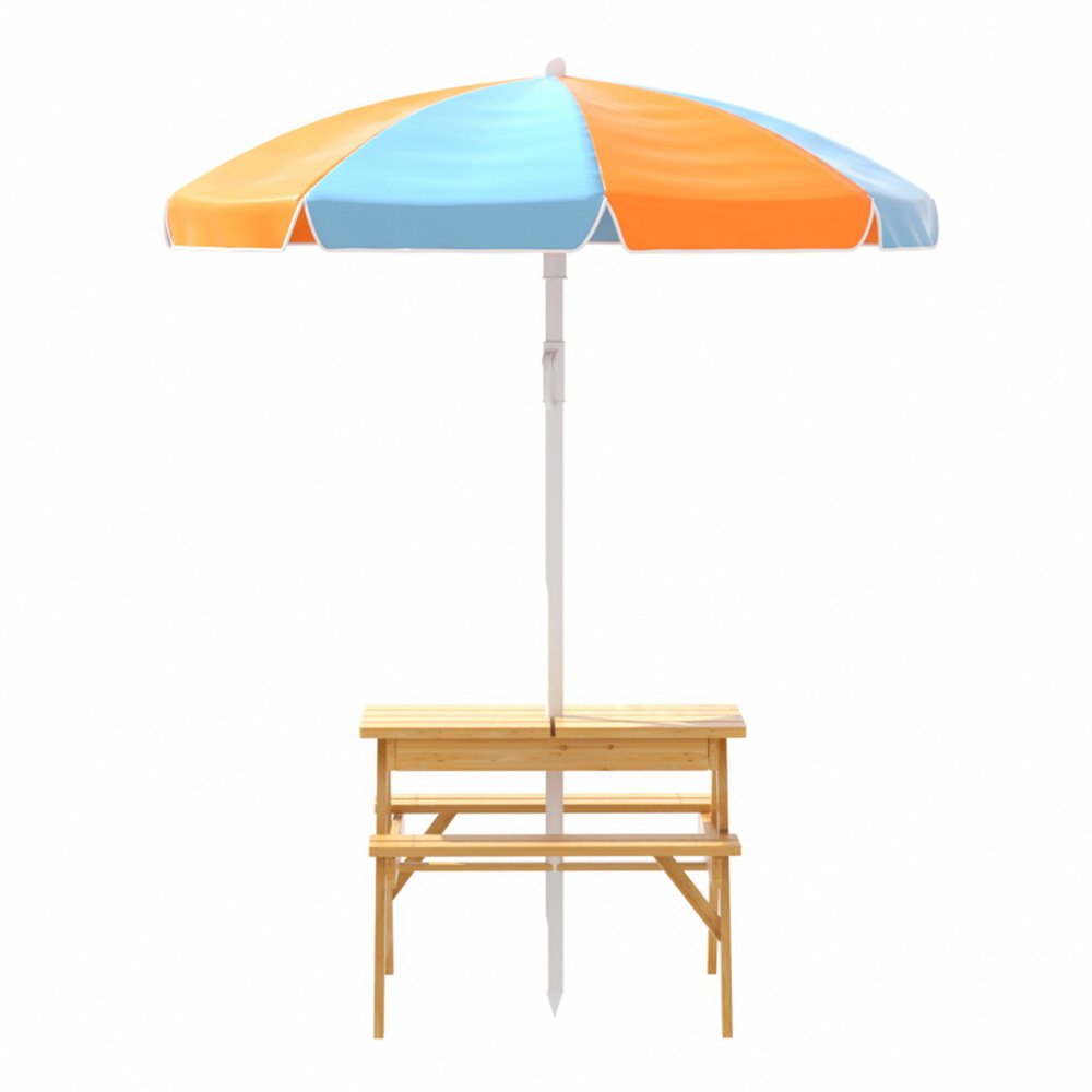 Keezi Kids Outdoor Table and Chairs Picnic Bench Umbrella Set Water Sand Pit Box - Image 3