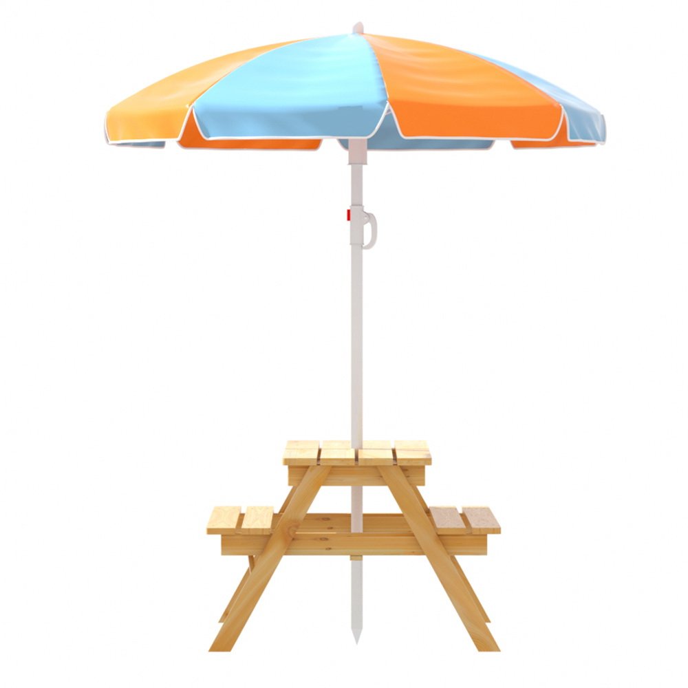 Keezi Kids Outdoor Table and Chairs Picnic Bench Umbrella Set Water Sand Pit Box - Image 4