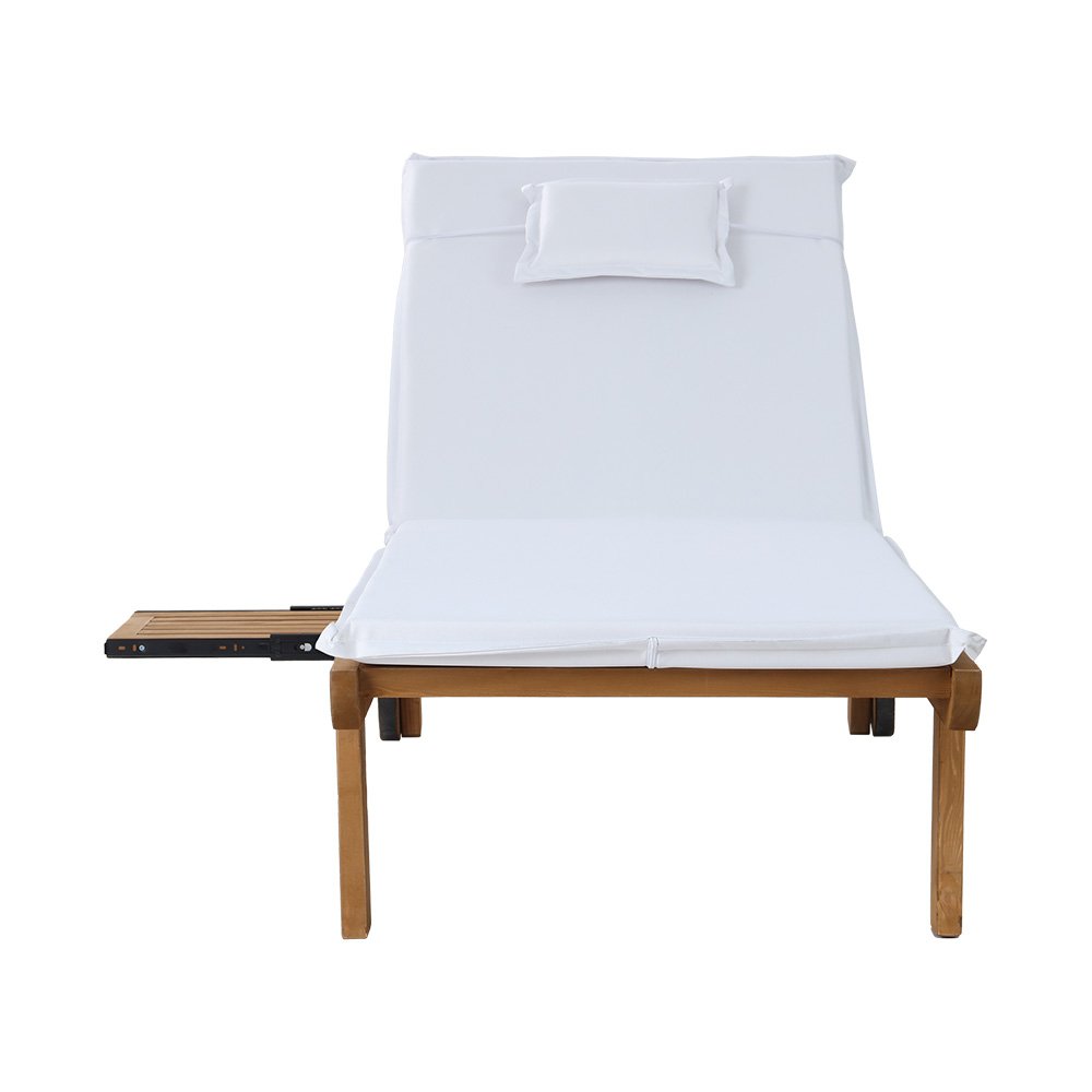 Gardeon Sun Lounge Wooden Lounger Outdoor Furniture Day Bed Wheels Patio White - Image 3
