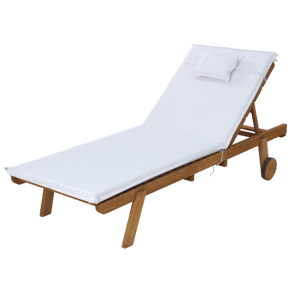 Gardeon Sun Lounge Wooden Lounger Outdoor Furniture Day Bed Wheels Patio White - Image 7