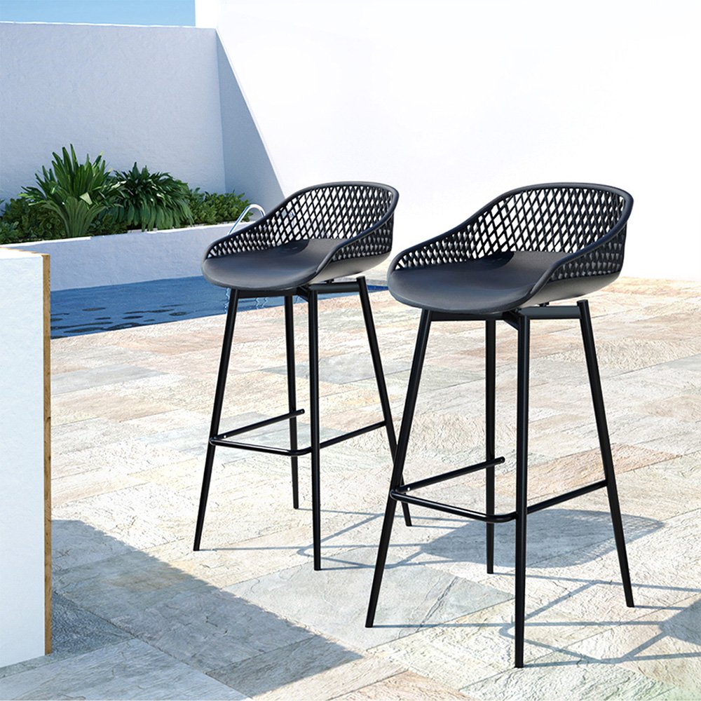 Gardeon 2x Outdoor Bar Stools Plastic Black - Image 7