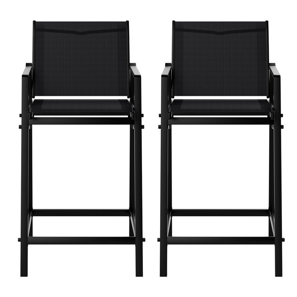 Gardeon 2PC Outdoor Bar Stools Steel Dining Chairs Patio Furniture Garden Black - Image 3